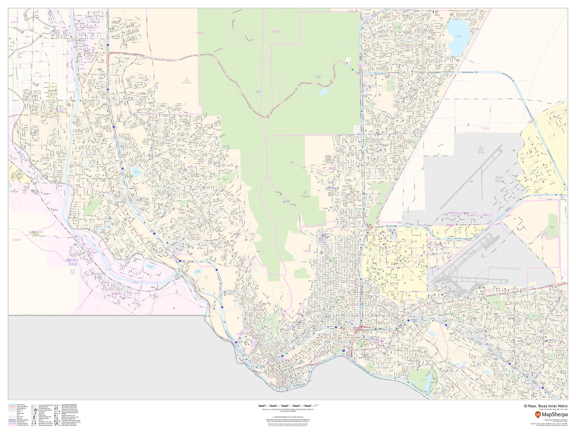 El Paso, Texas Inner Metro - Landscape Wall Map El Paso, Texas Inner Metro - Landscape Wall Map