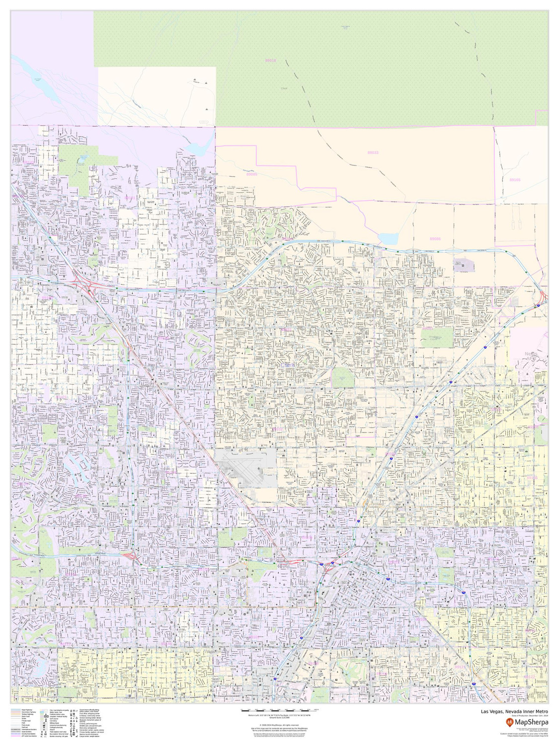 Las Vegas, Nevada Inner Metro - Portrait Wall Map Las Vegas, Nevada Inner Metro - Portrait Wall Map