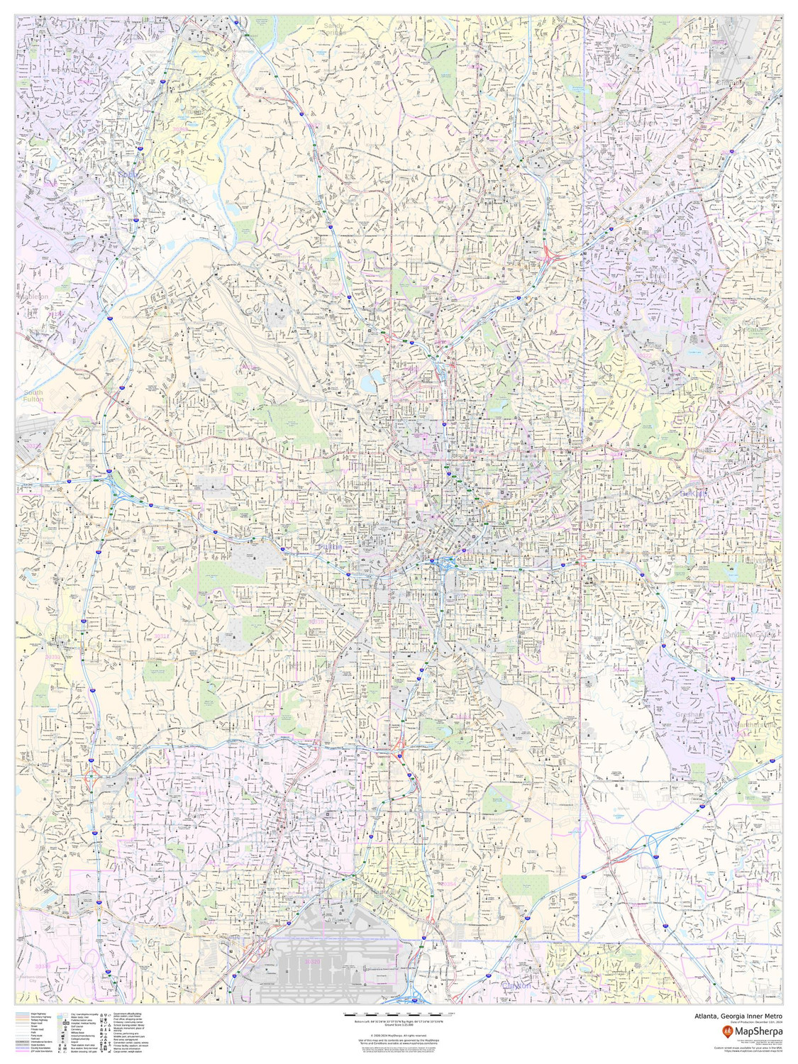 Atlanta, Georgia Inner Metro - Portrait Wall Map Atlanta, Georgia Inner Metro - Portrait Wall Map