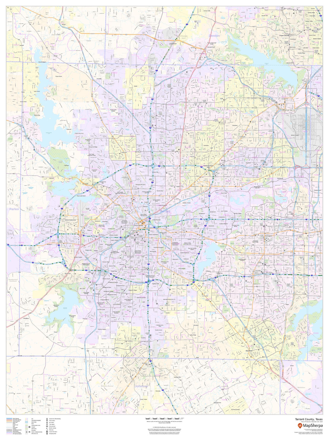 Tarrant County, Texas Wall Map Tarrant County, Texas Wall Map