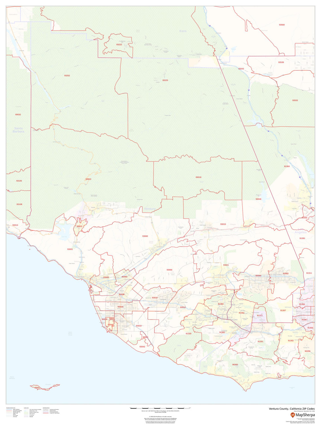 Ventura County, California ZIP Codes (Mainland) Wall Map Ventura County, California ZIP Codes (Mainland) Wall Map