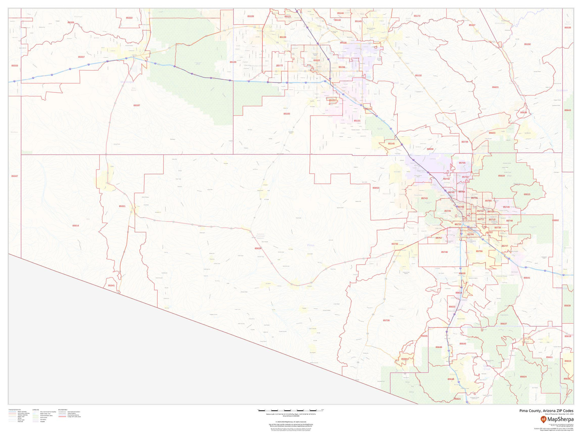 Pima County, Arizona ZIP Codes Wall Map Pima County, Arizona ZIP Codes Wall Map