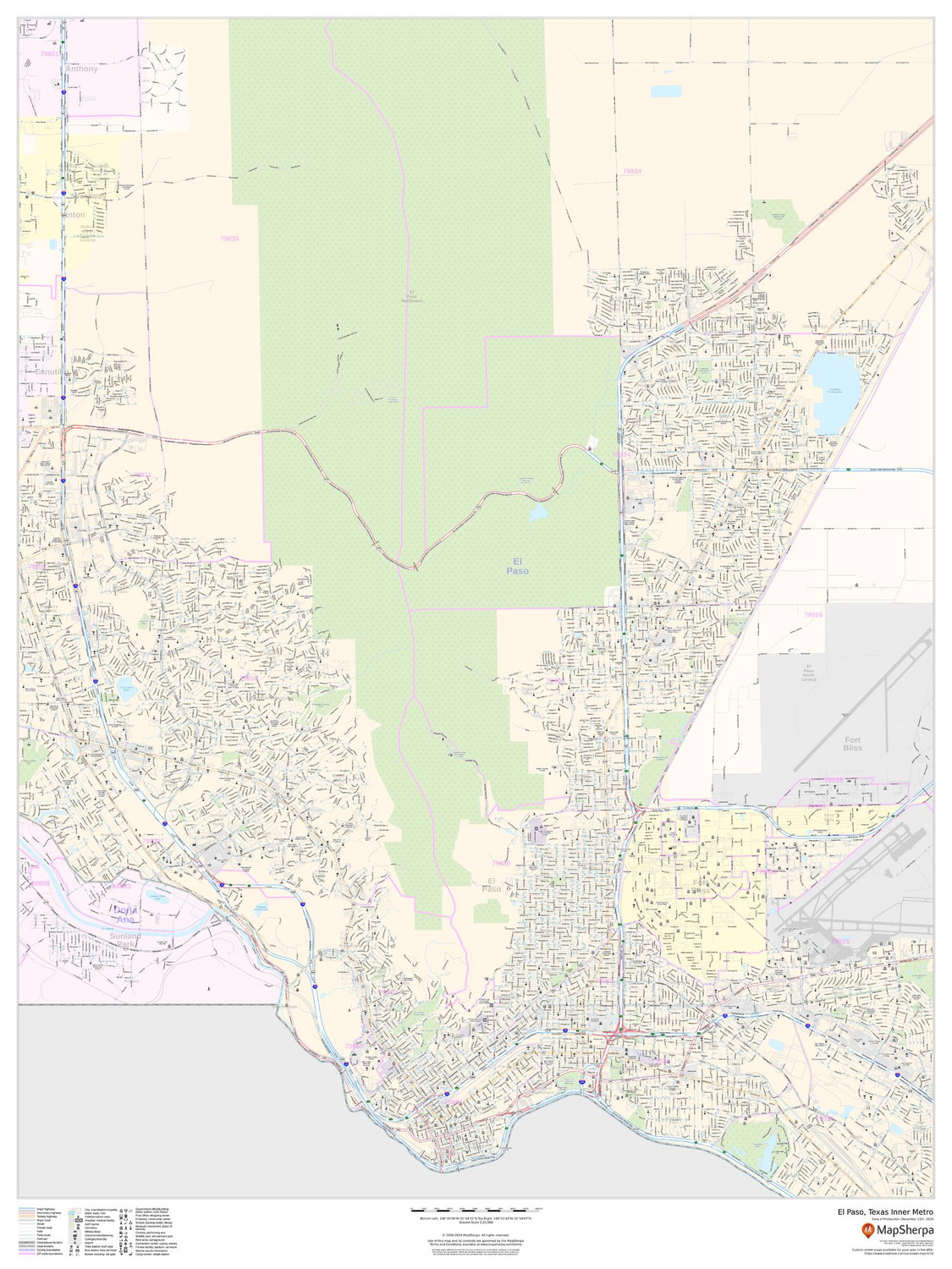 El Paso, Texas Inner Metro - Portrait Wall Map El Paso, Texas Inner Metro - Portrait Wall Map