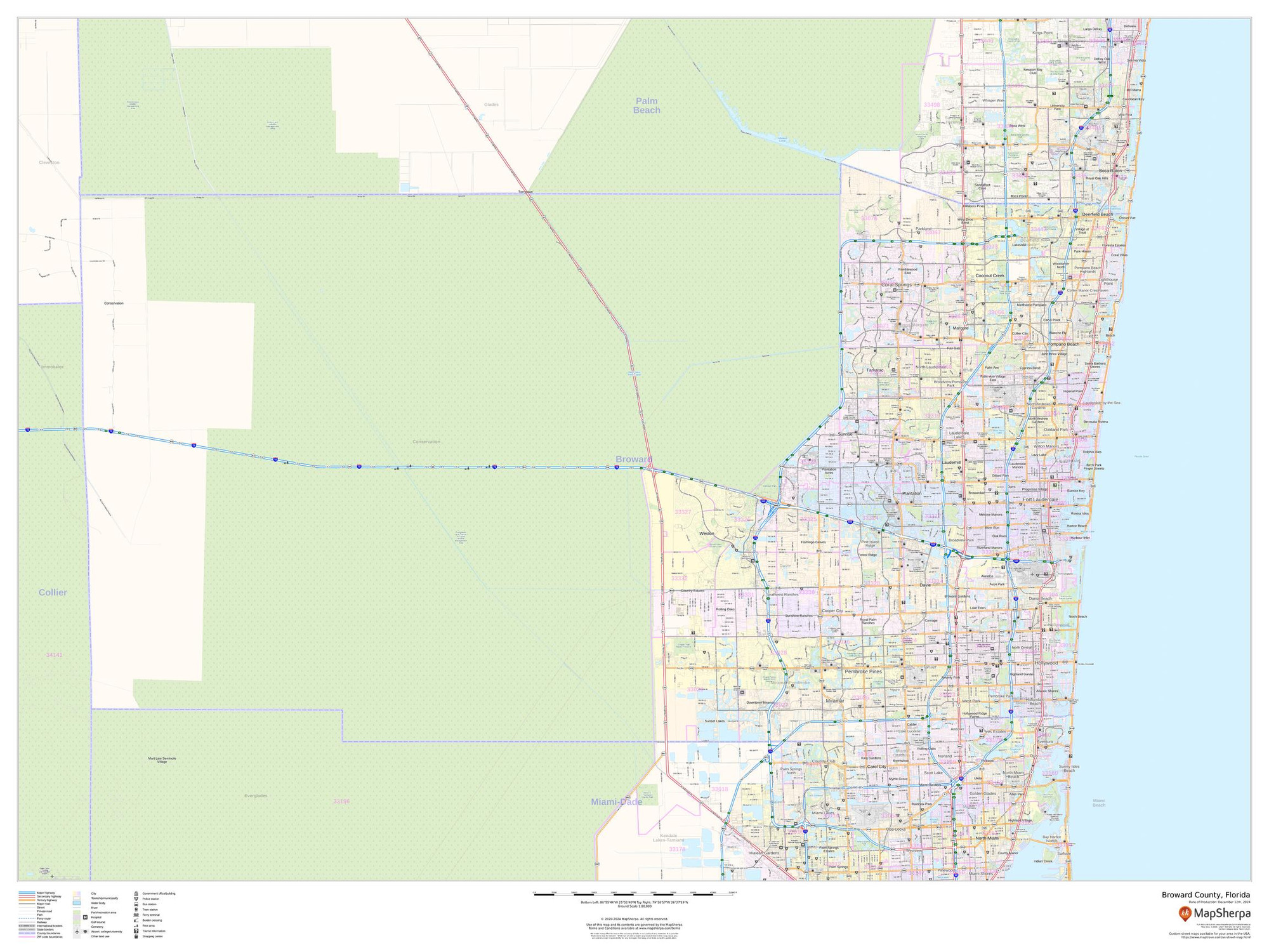Broward County, Florida Wall Map Broward County, Florida Wall Map