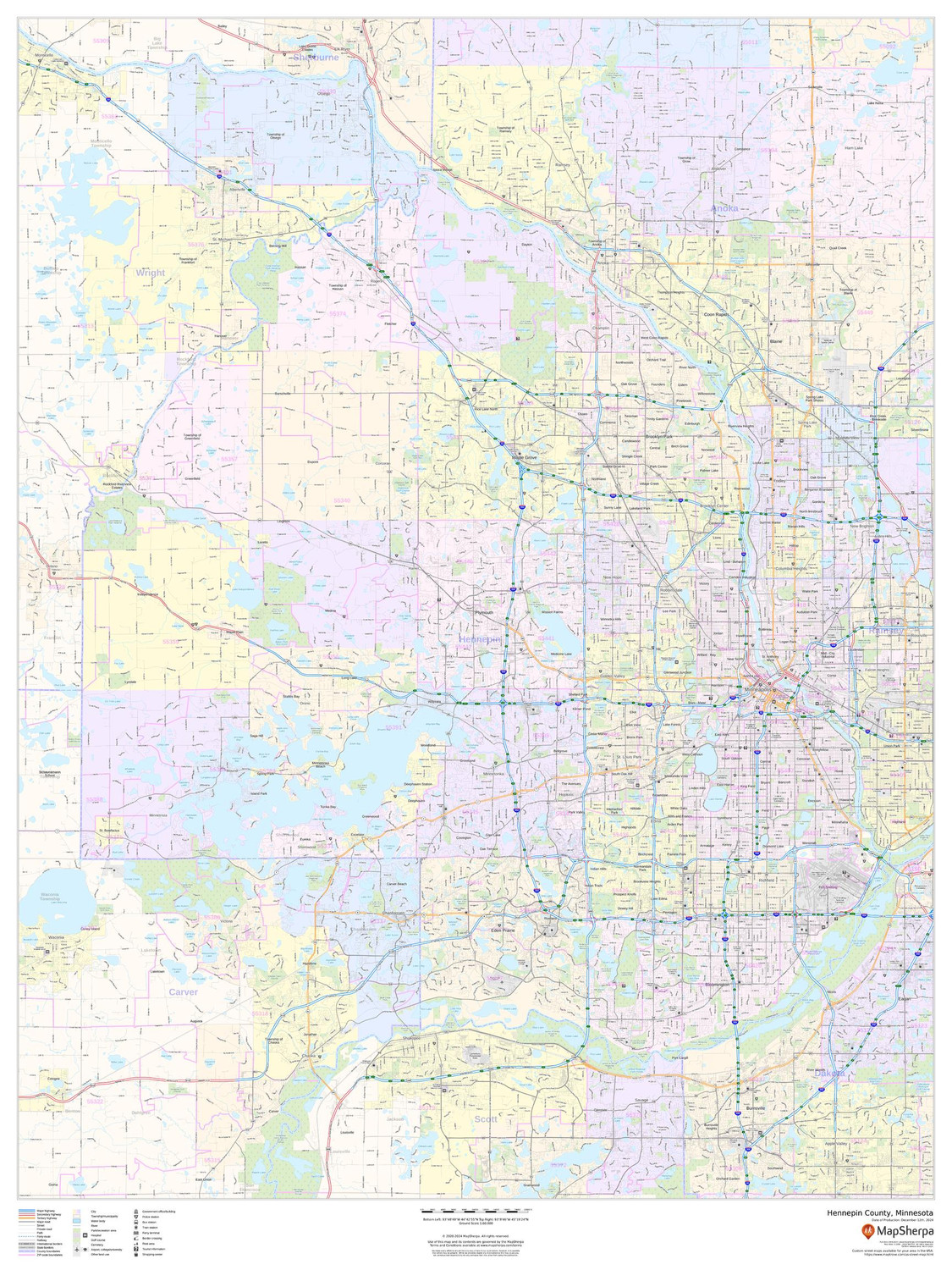 Hennepin County, Minnesota Wall Map Hennepin County, Minnesota Wall Map