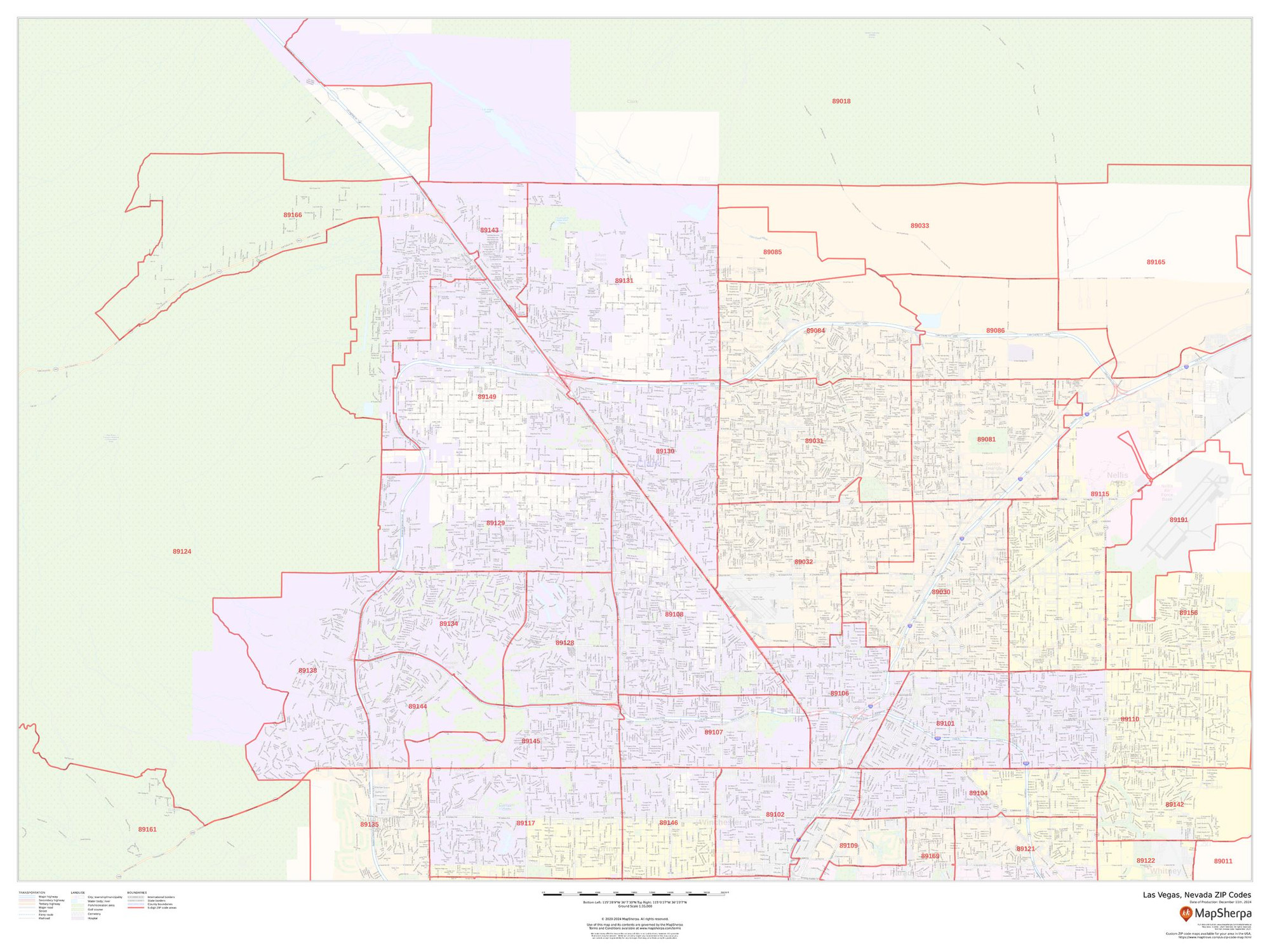 Las Vegas, Nevada ZIP Codes Wall Map Las Vegas, Nevada ZIP Codes Wall Map