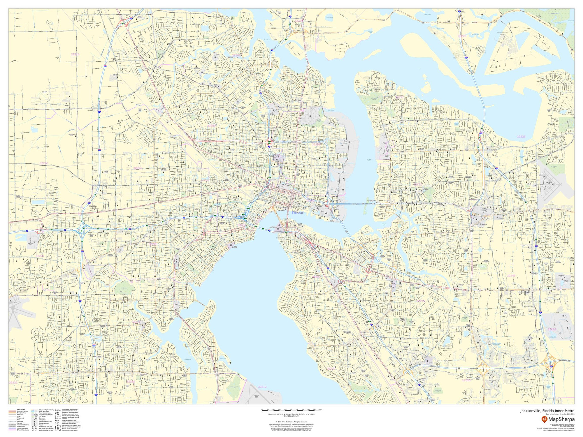 Jacksonville, Florida Inner Metro - Landscape Wall Map Jacksonville, Florida Inner Metro - Landscape Wall Map