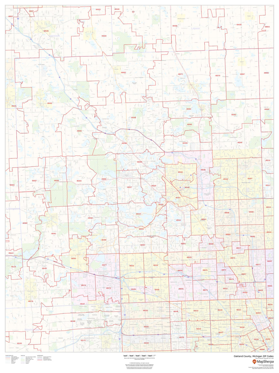 Oakland County, Michigan ZIP Codes Wall Map Oakland County, Michigan ZIP Codes Wall Map