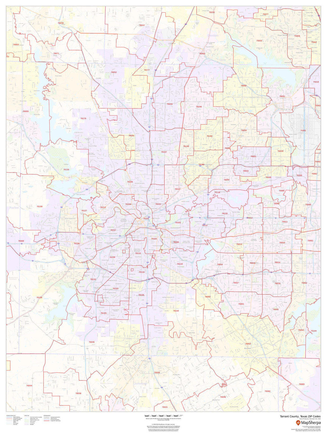 Tarrant County, Texas ZIP Codes Wall Map Tarrant County, Texas ZIP Codes Wall Map