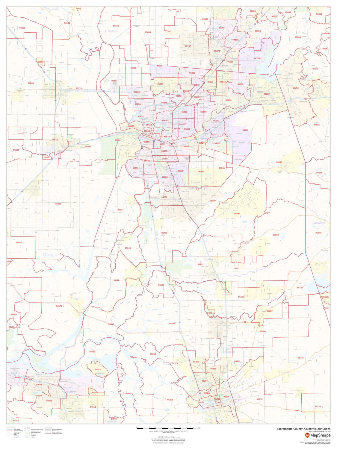 Sacramento County, California ZIP Codes Wall Map Sacramento County, California ZIP Codes Wall Map
