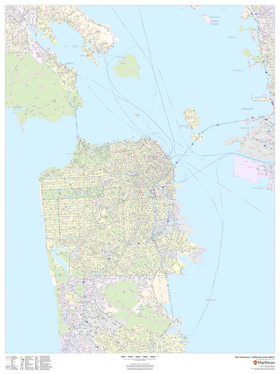 San Francisco, California Inner Metro - Portrait Wall Map San Francisco, California Inner Metro - Portrait Wall Map