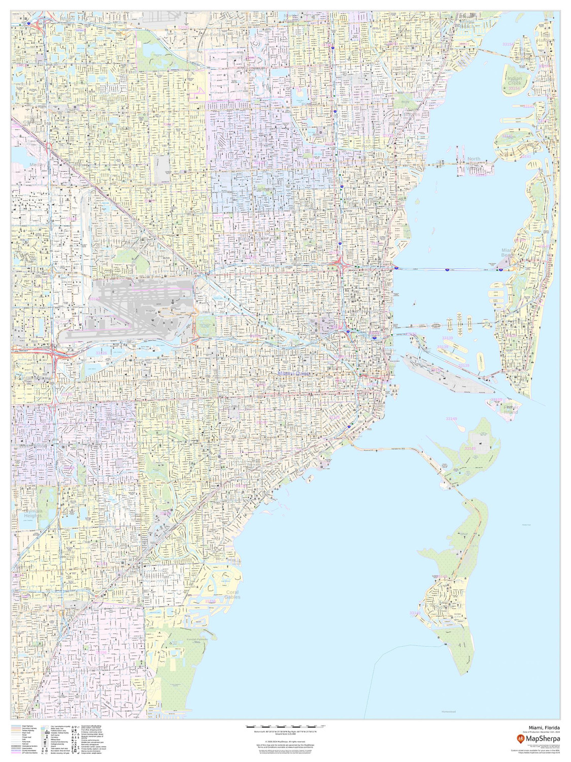 Miami, Florida - Portrait Wall Map Miami, Florida - Portrait Wall Map