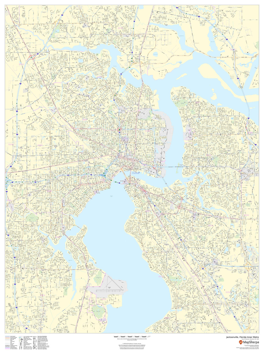 Jacksonville, Florida Inner Metro - Portrait Wall Map Jacksonville, Florida Inner Metro - Portrait Wall Map
