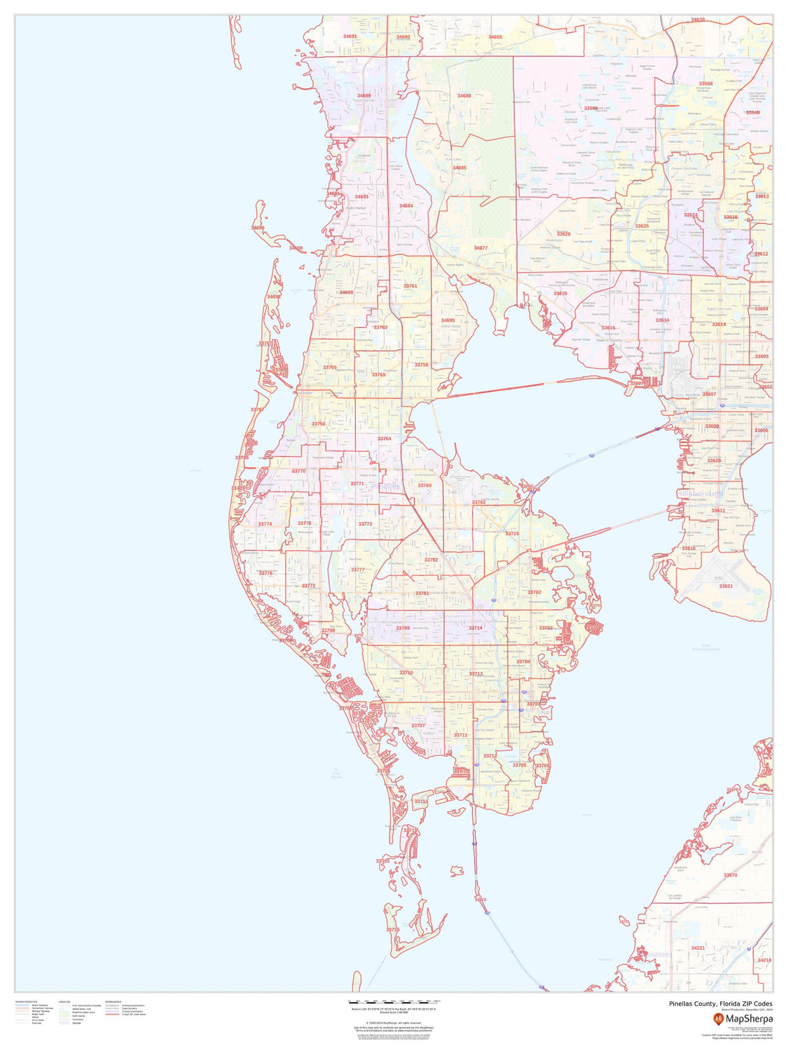 Pinellas County, Florida ZIP Codes Wall Map Pinellas County, Florida ZIP Codes Wall Map