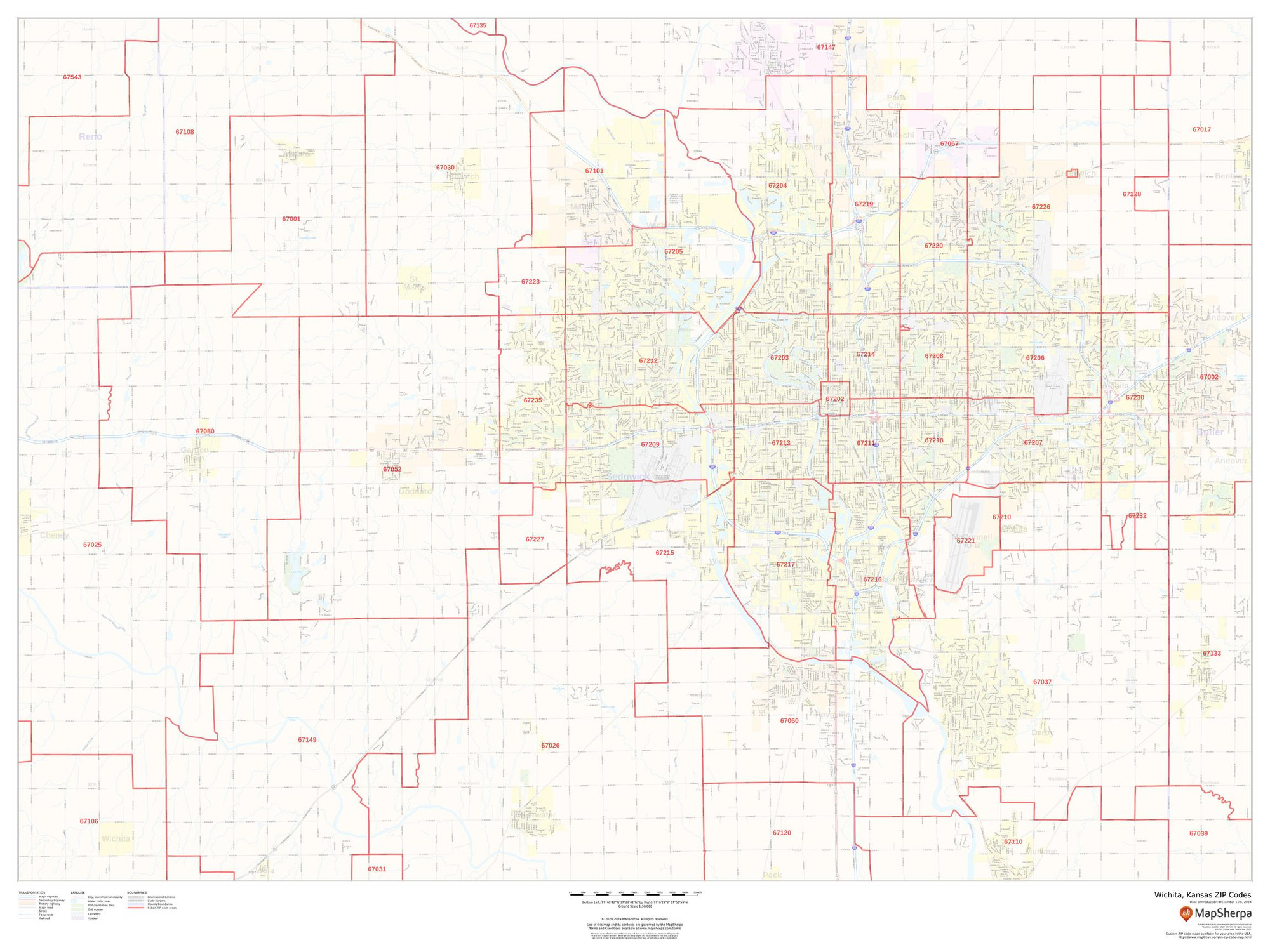 Wichita, Kansas ZIP Codes Wall Map Wichita, Kansas ZIP Codes Wall Map