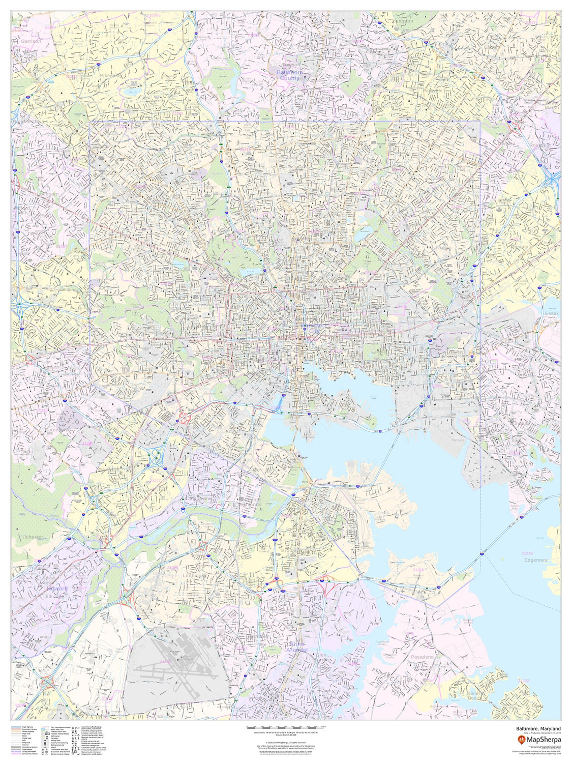 Baltimore, Maryland - Portrait Wall Map Baltimore, Maryland - Portrait Wall Map