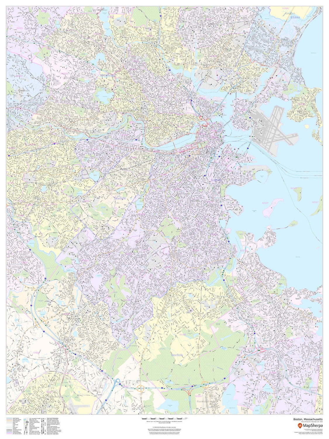 Boston, Massachusetts - Portrait Wall Map Boston, Massachusetts - Portrait Wall Map