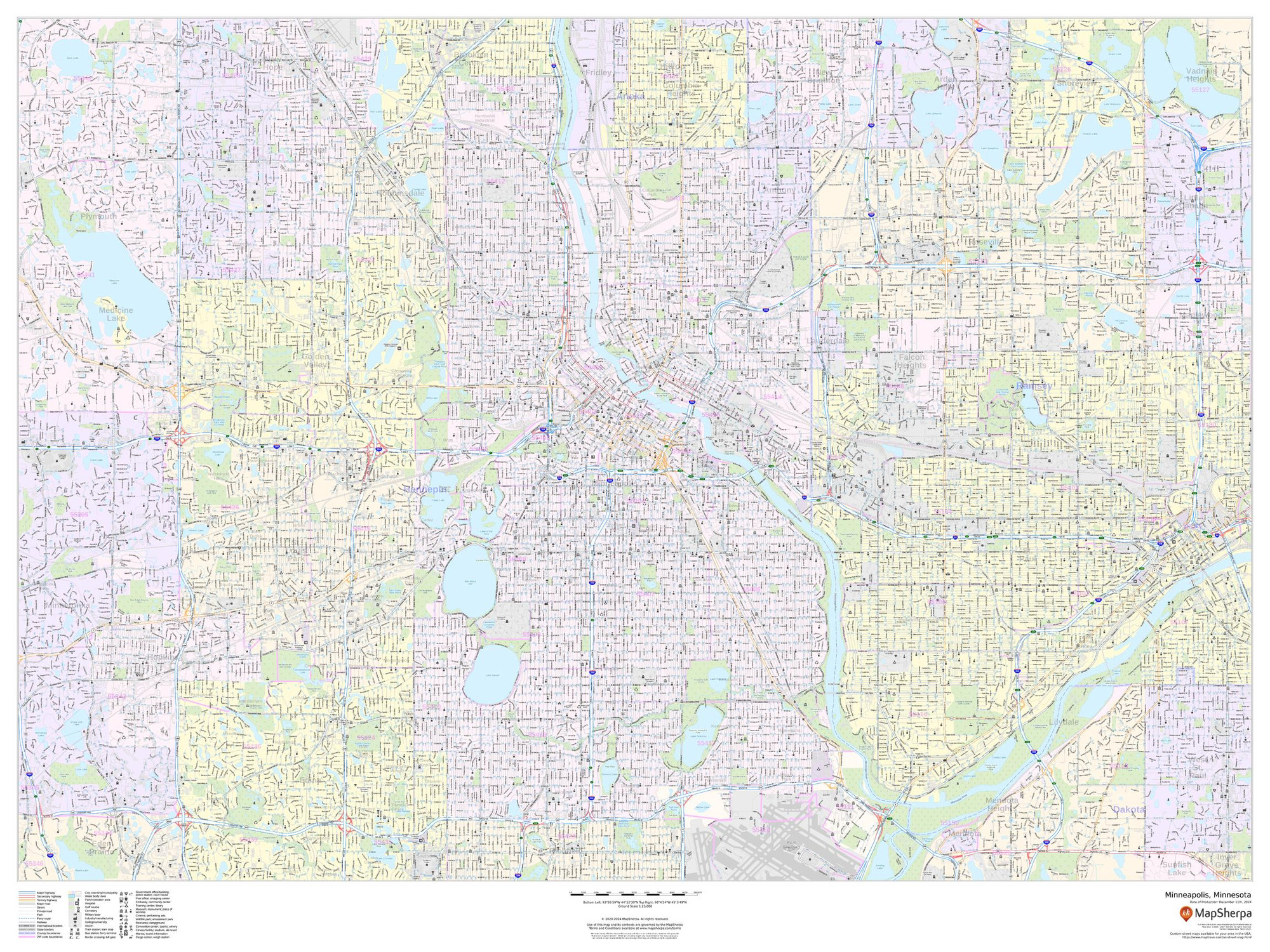 Minneapolis, Minnesota - Landscape Wall Map Minneapolis, Minnesota - Landscape Wall Map