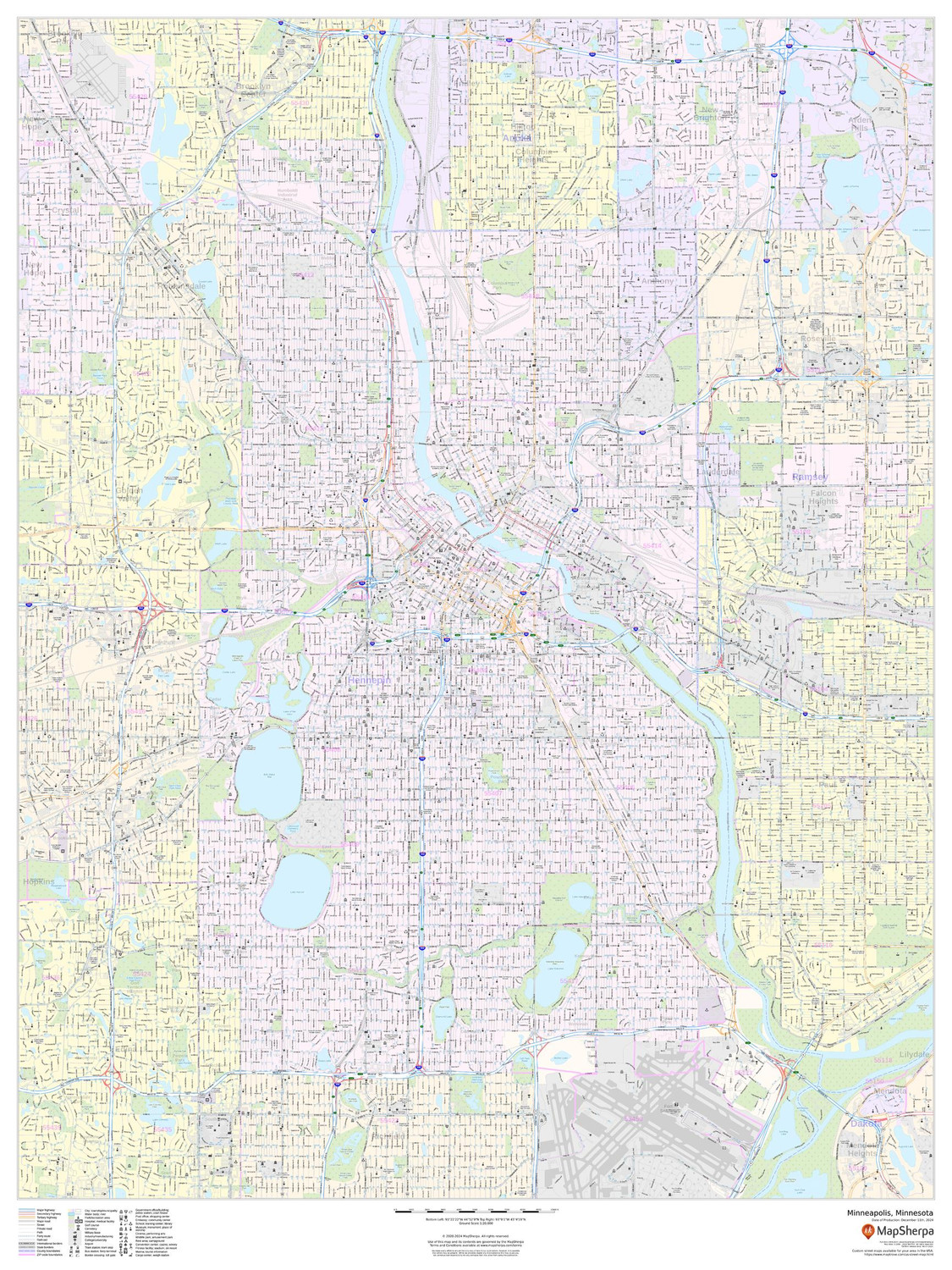 Minneapolis, Minnesota - Portrait Wall Map Minneapolis, Minnesota - Portrait Wall Map