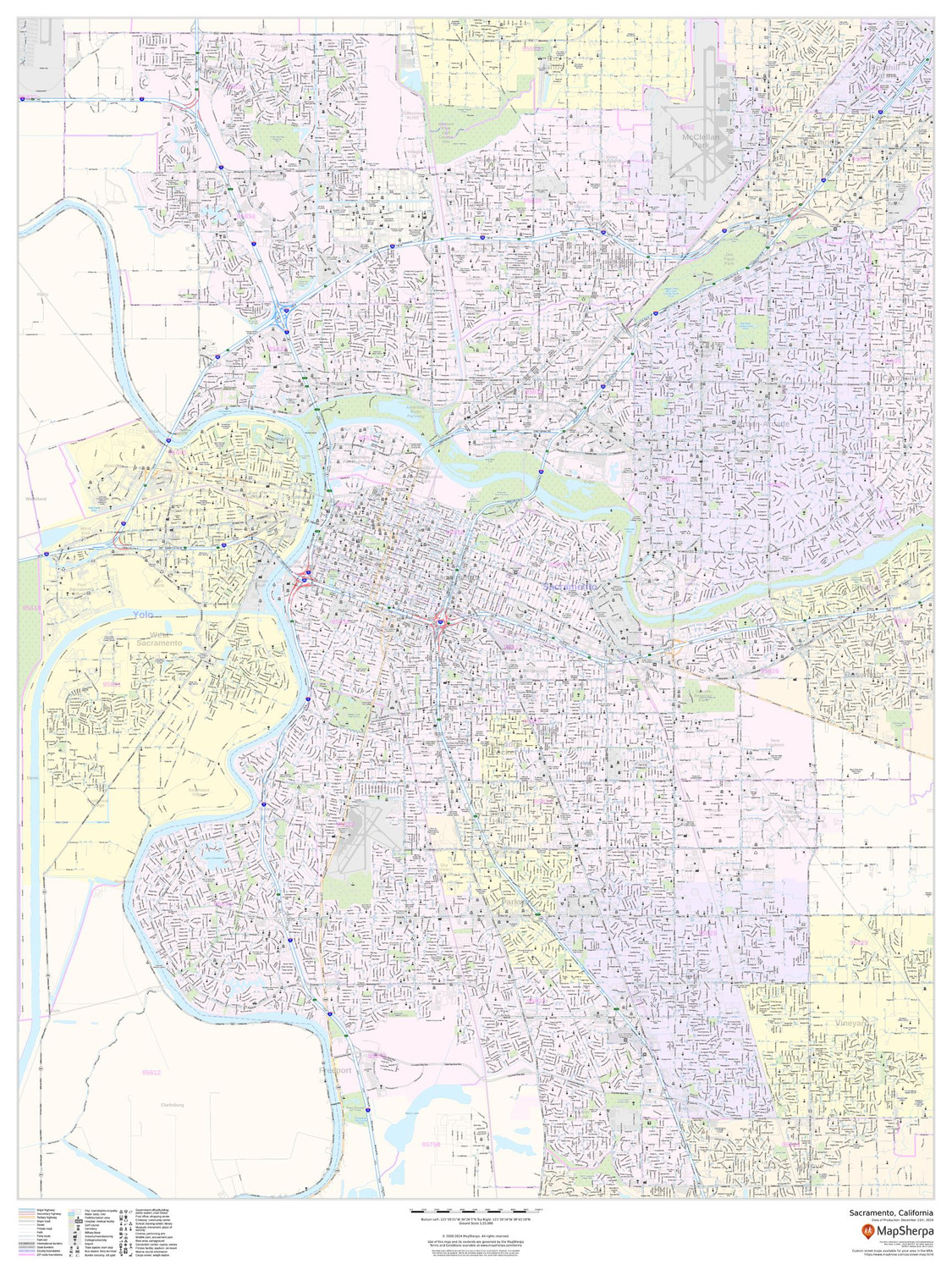 Sacramento, California - Portrait Wall Map Sacramento, California - Portrait Wall Map