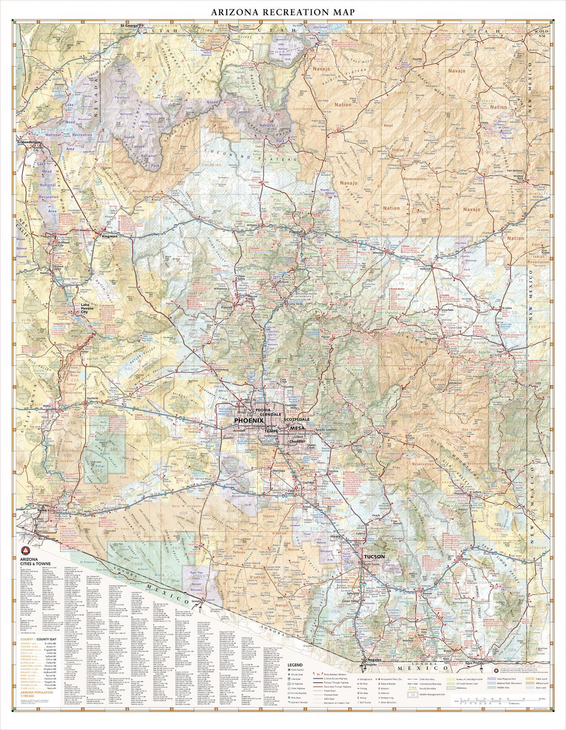 Arizona Recreation Wall Map Arizona Recreation Wall Map