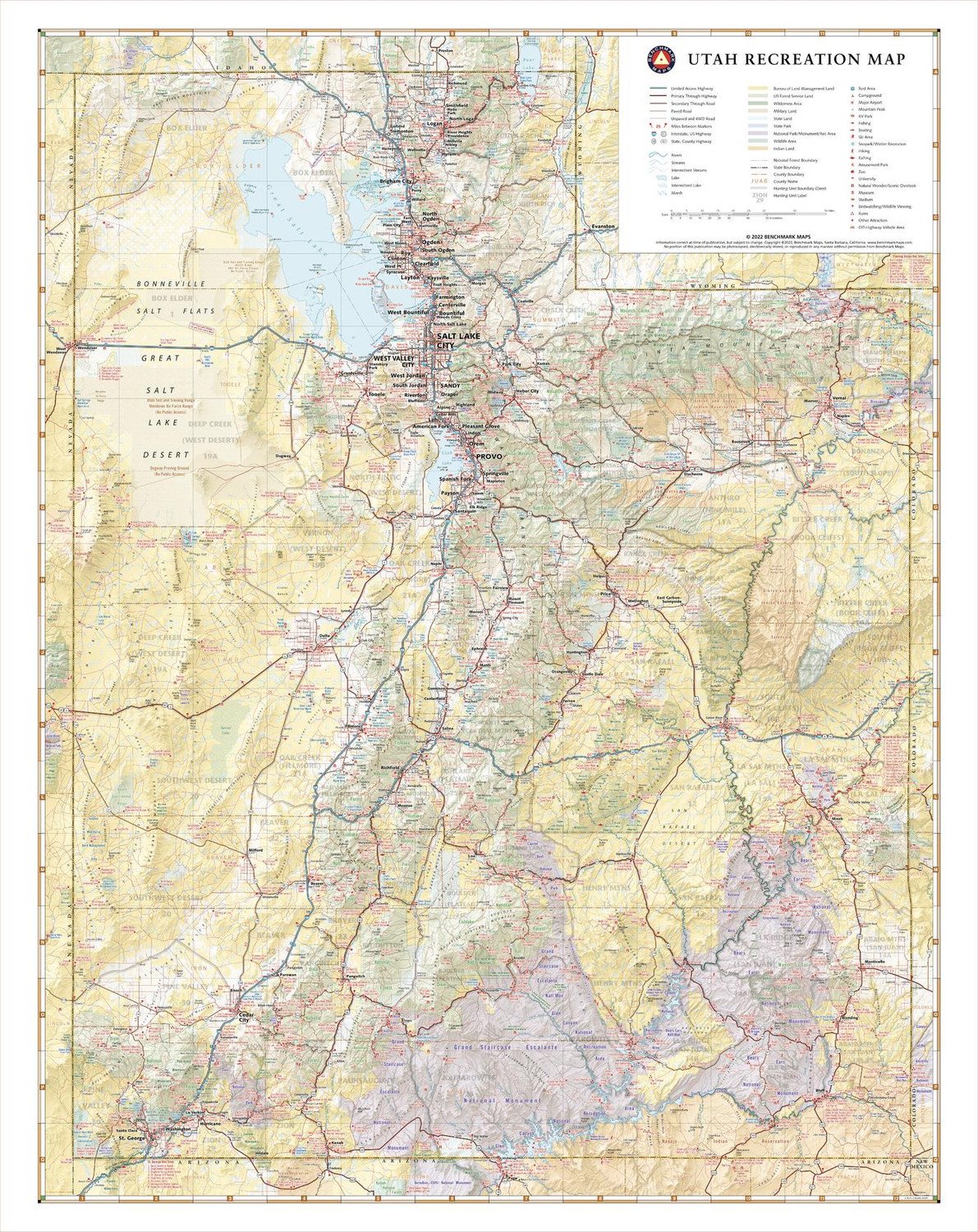 Utah Recreation Wall Map Utah Recreation Wall Map