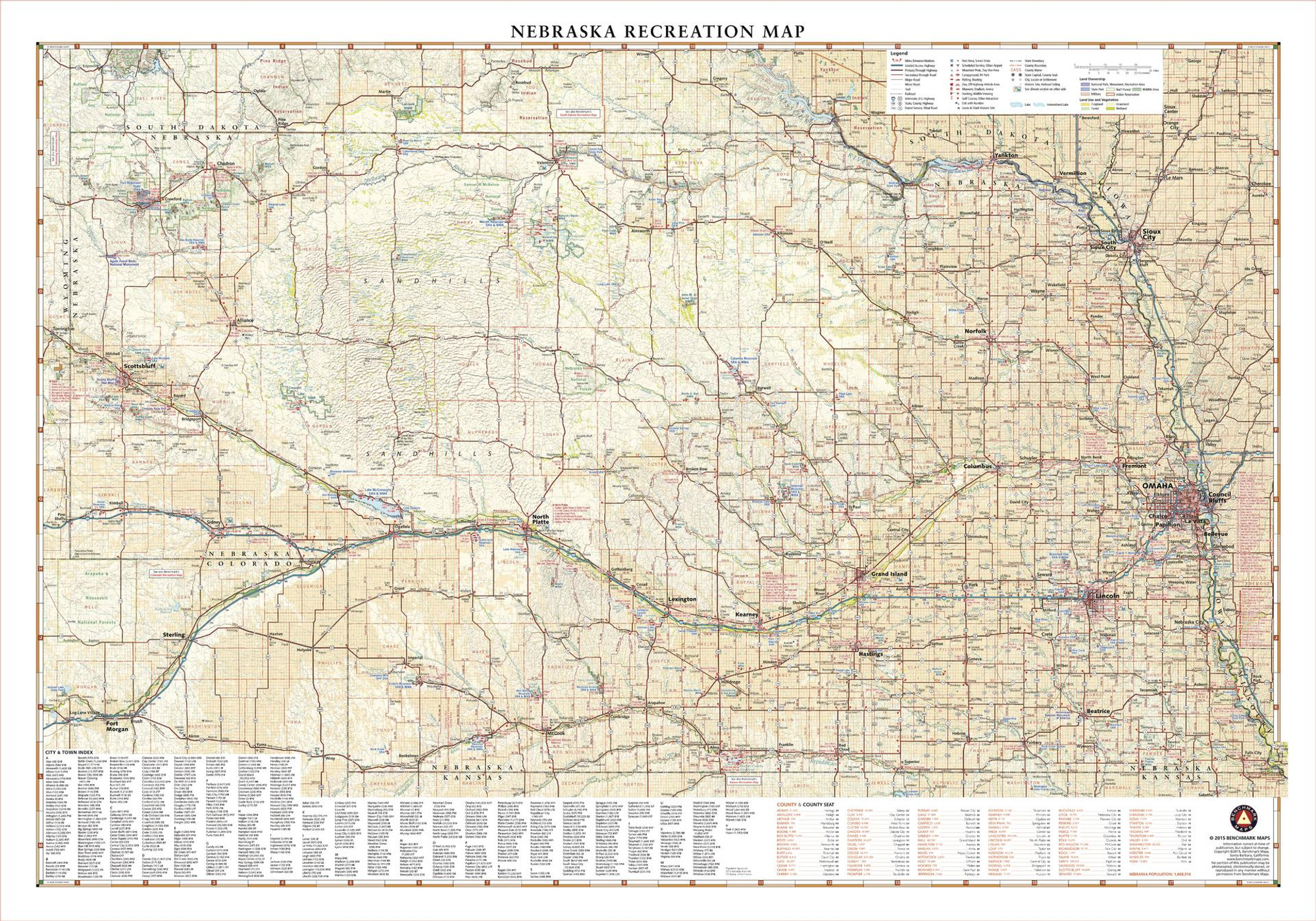 Nebraska Recreation Wall Map