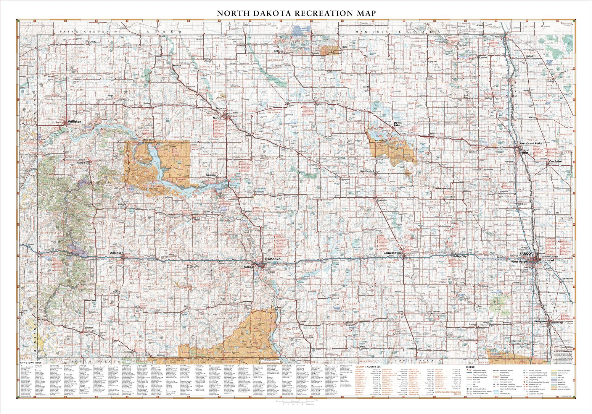 North Dakota Recreation Wall Map North Dakota Recreation Wall Map