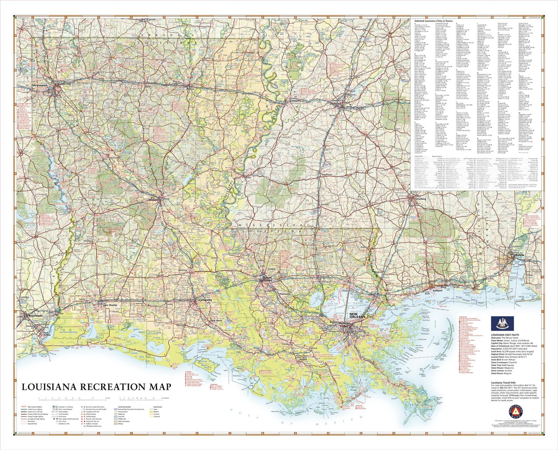 Louisiana Recreation Wall Map Louisiana Recreation Wall Map
