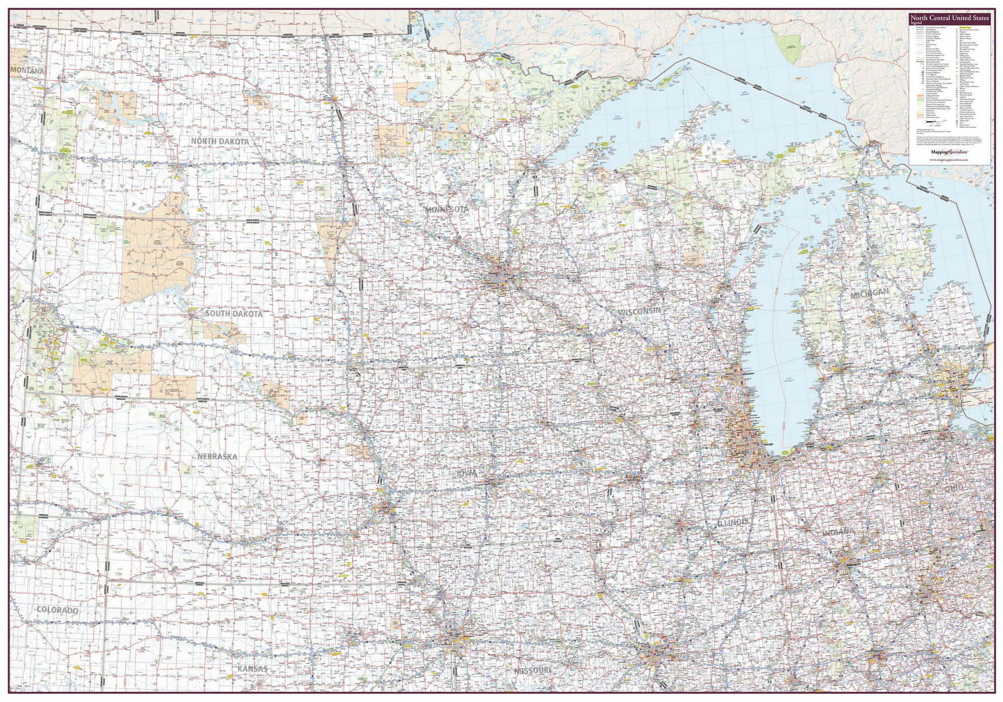 North Central United States Wall Map North Central United States Wall Map
