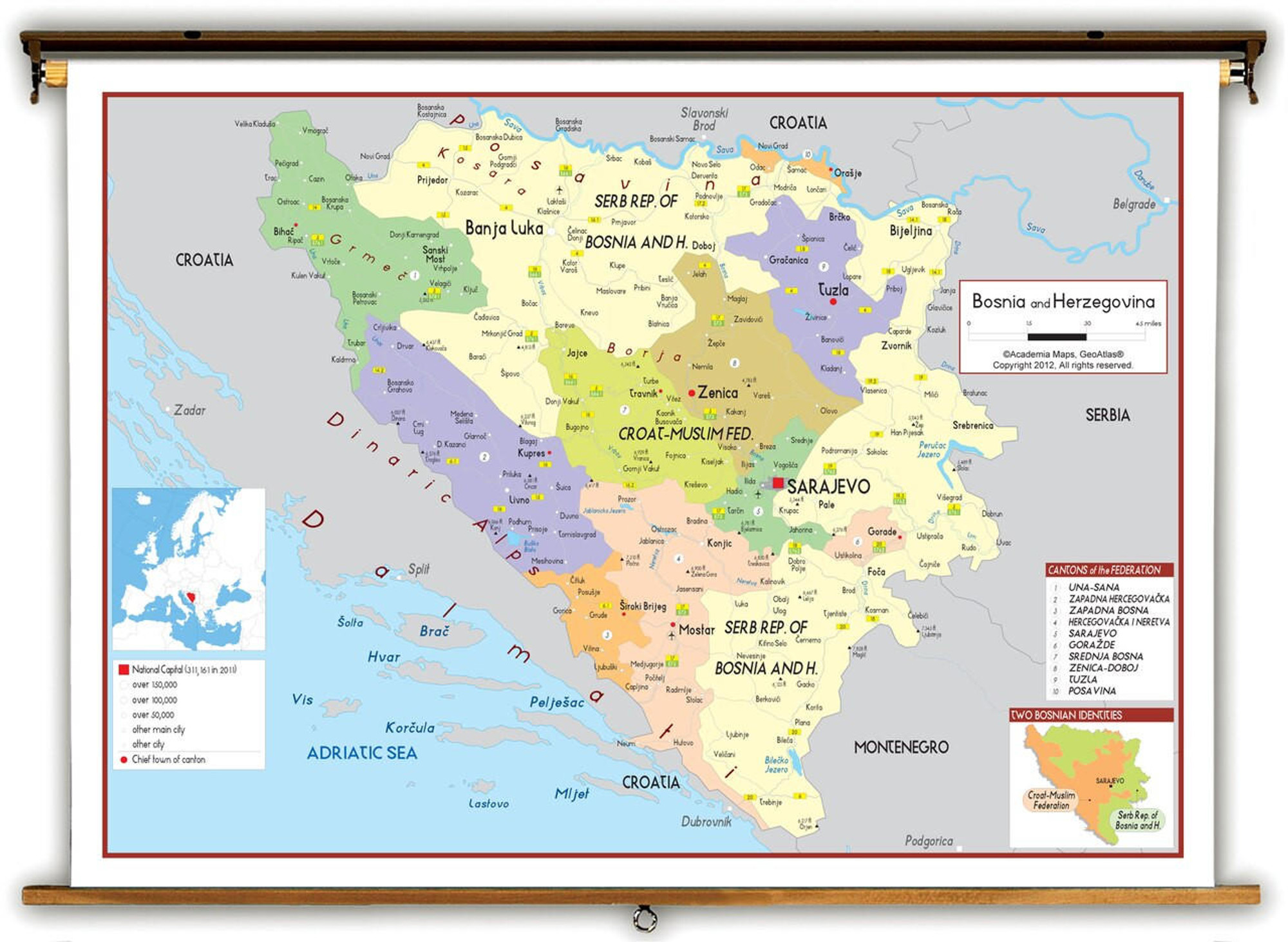 Bosnia & Herzegovina Political Educational Map from Academia Maps, image 1, World Maps Online