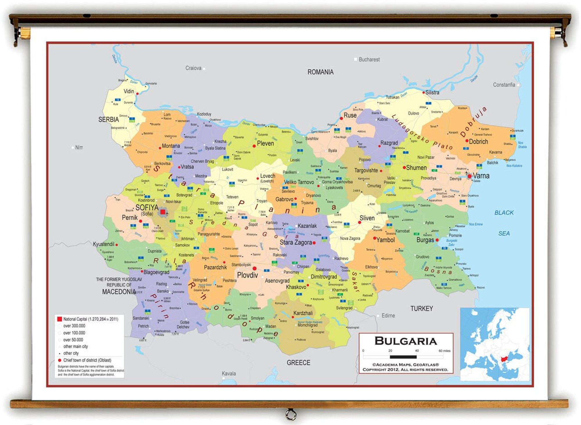 Bulgaria Political Educational Map from Academia Maps, image 1, World Maps Online