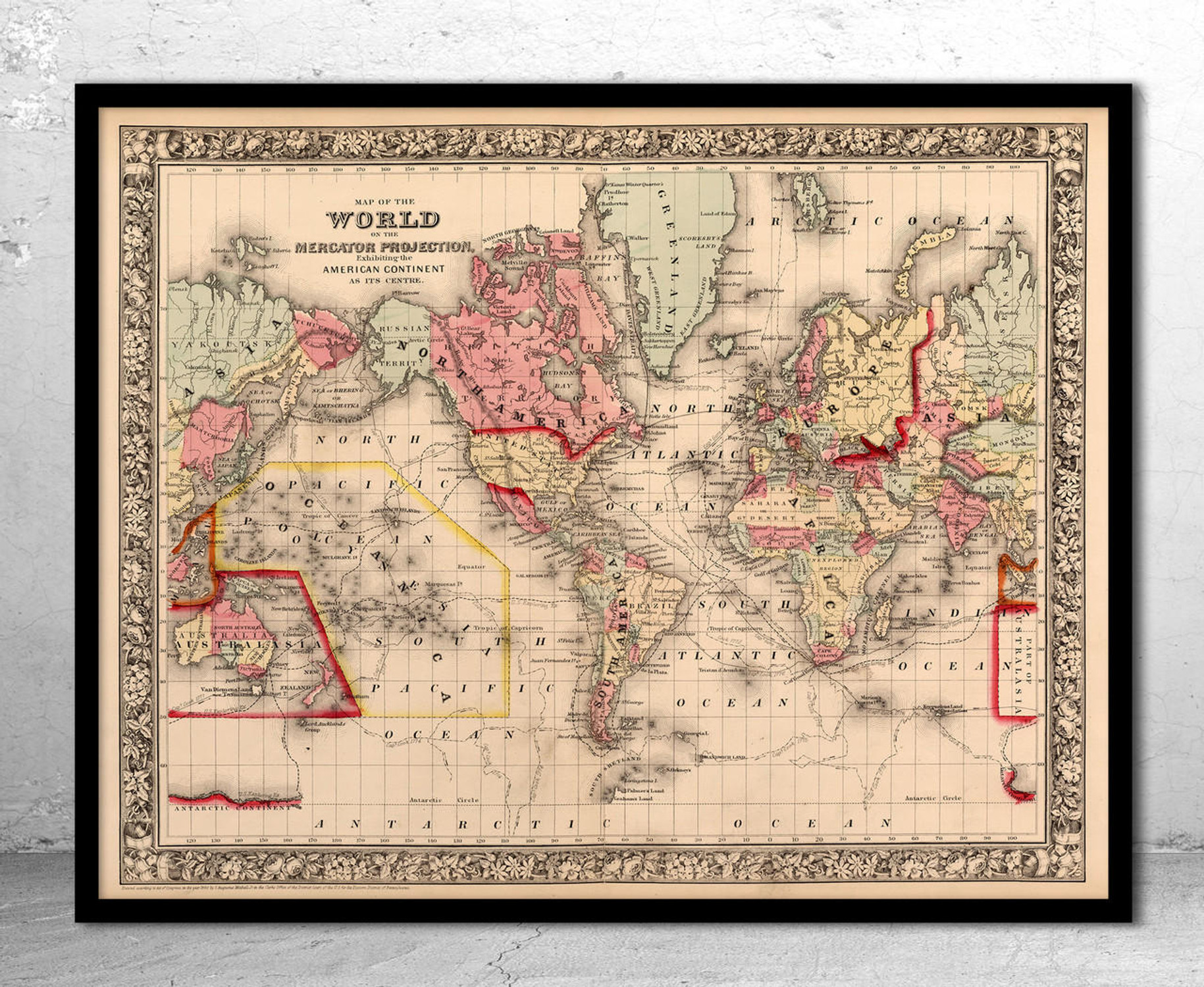 Vintage Mercator World Map Print - 1860, image 1, World Maps Online