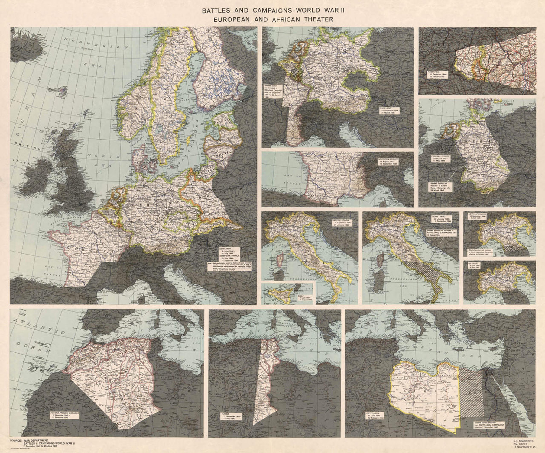 Historic Map - Africa & Europe - World War II - Battles & Campaigns - 1945, image 1, World Maps Online