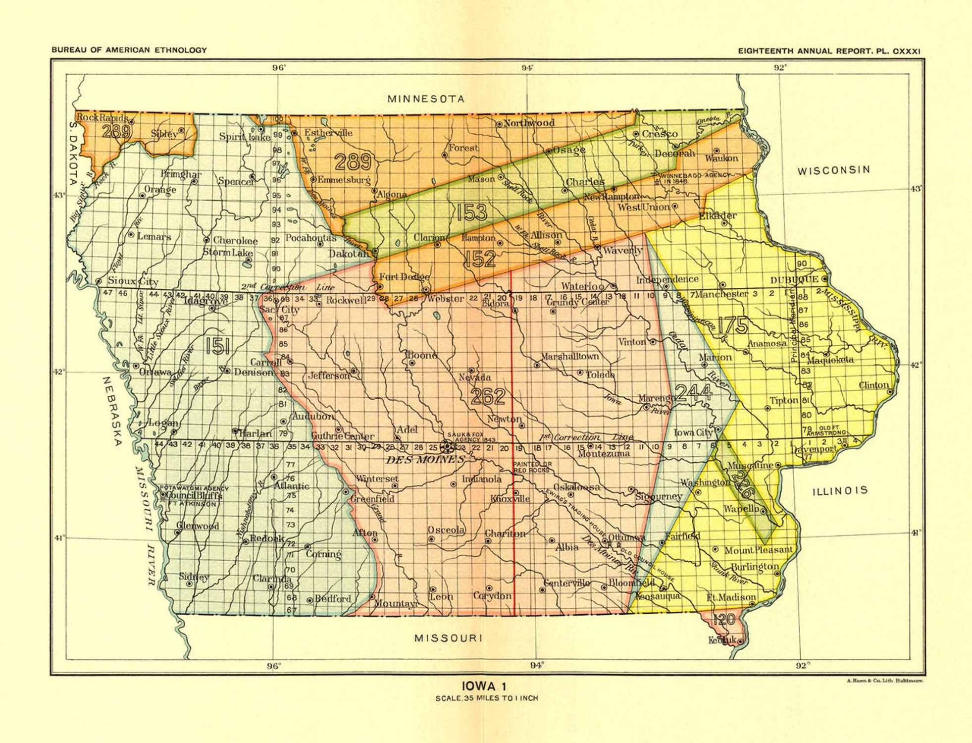 Historical Map of Iowa - Indian Lands - 1896, image 1, World Maps Online