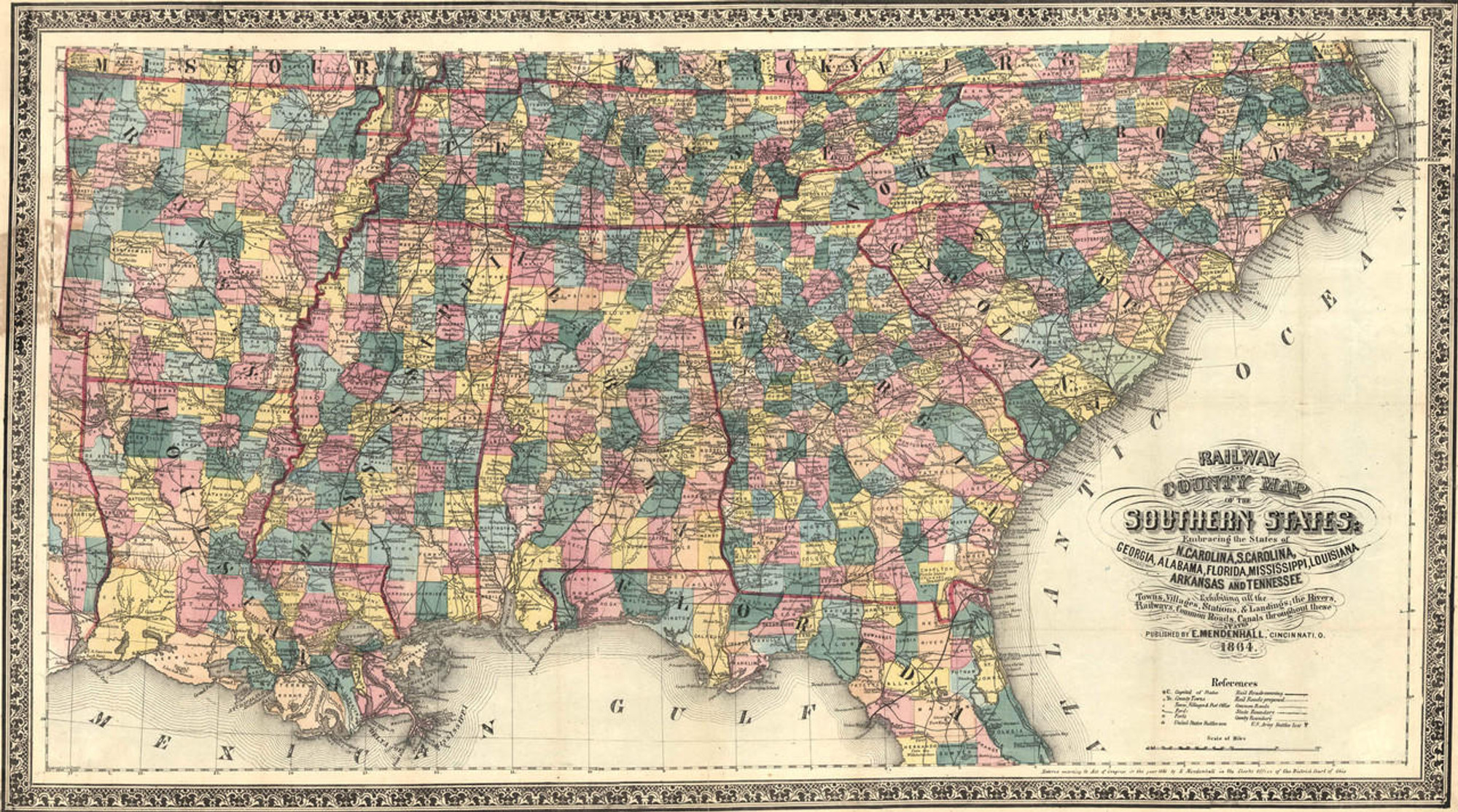 Historic Railroad Map of the Southern United States - 1864, image 1, World Maps Online