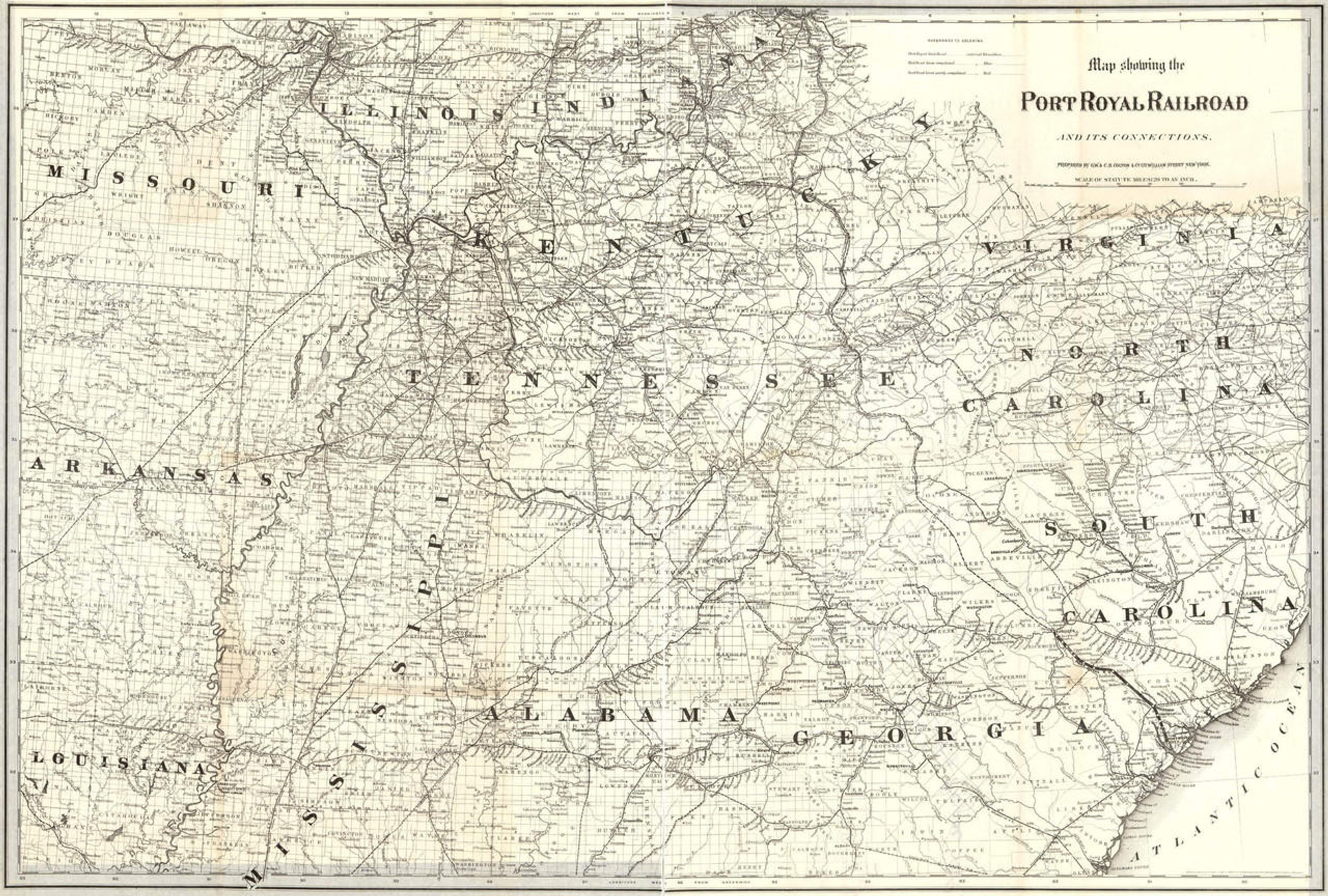 Historic Railroad Map of the Southern United States - 1870, image 1, World Maps Online