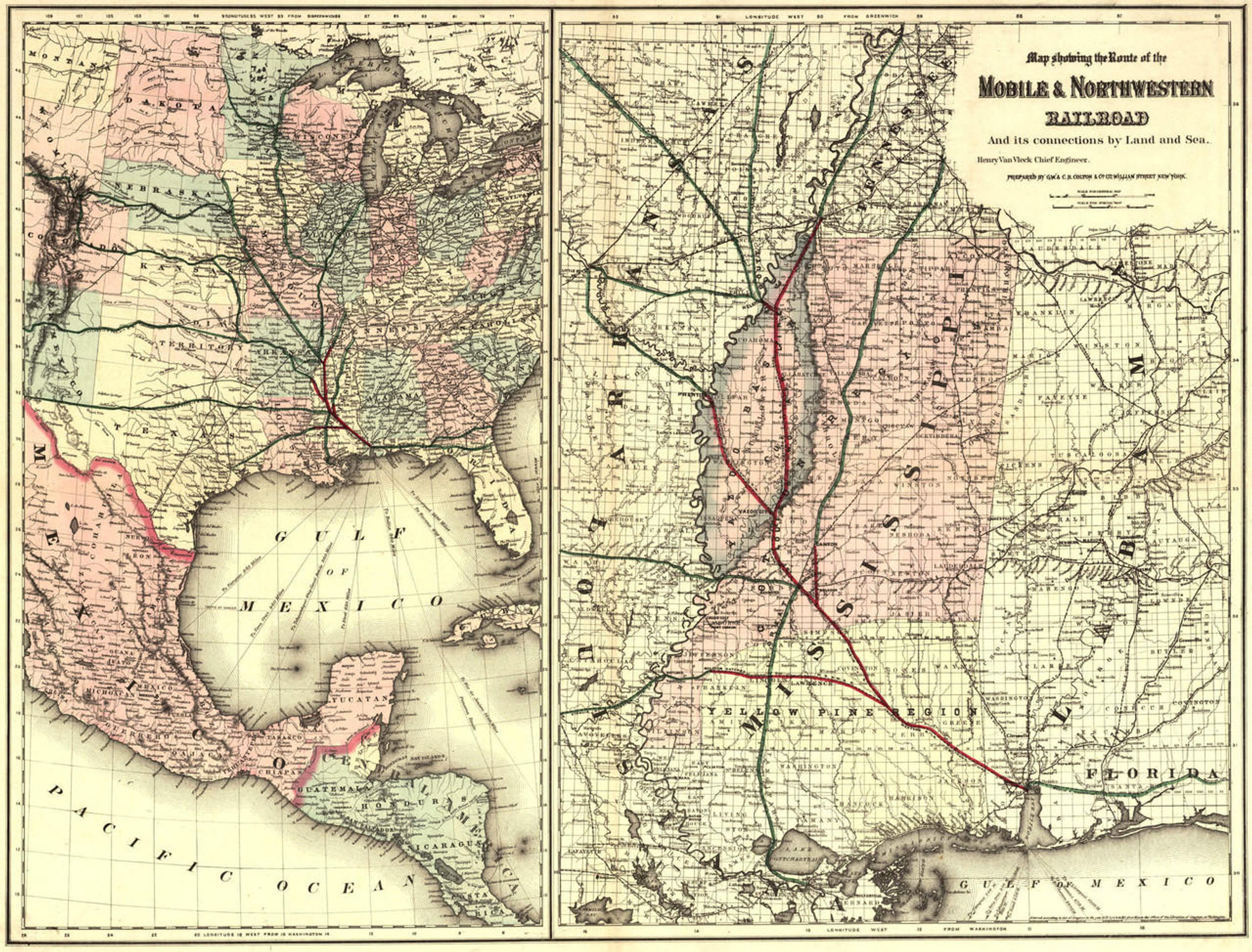 Historic Railroad Map of the Southern United States - 1871, image 1, World Maps Online