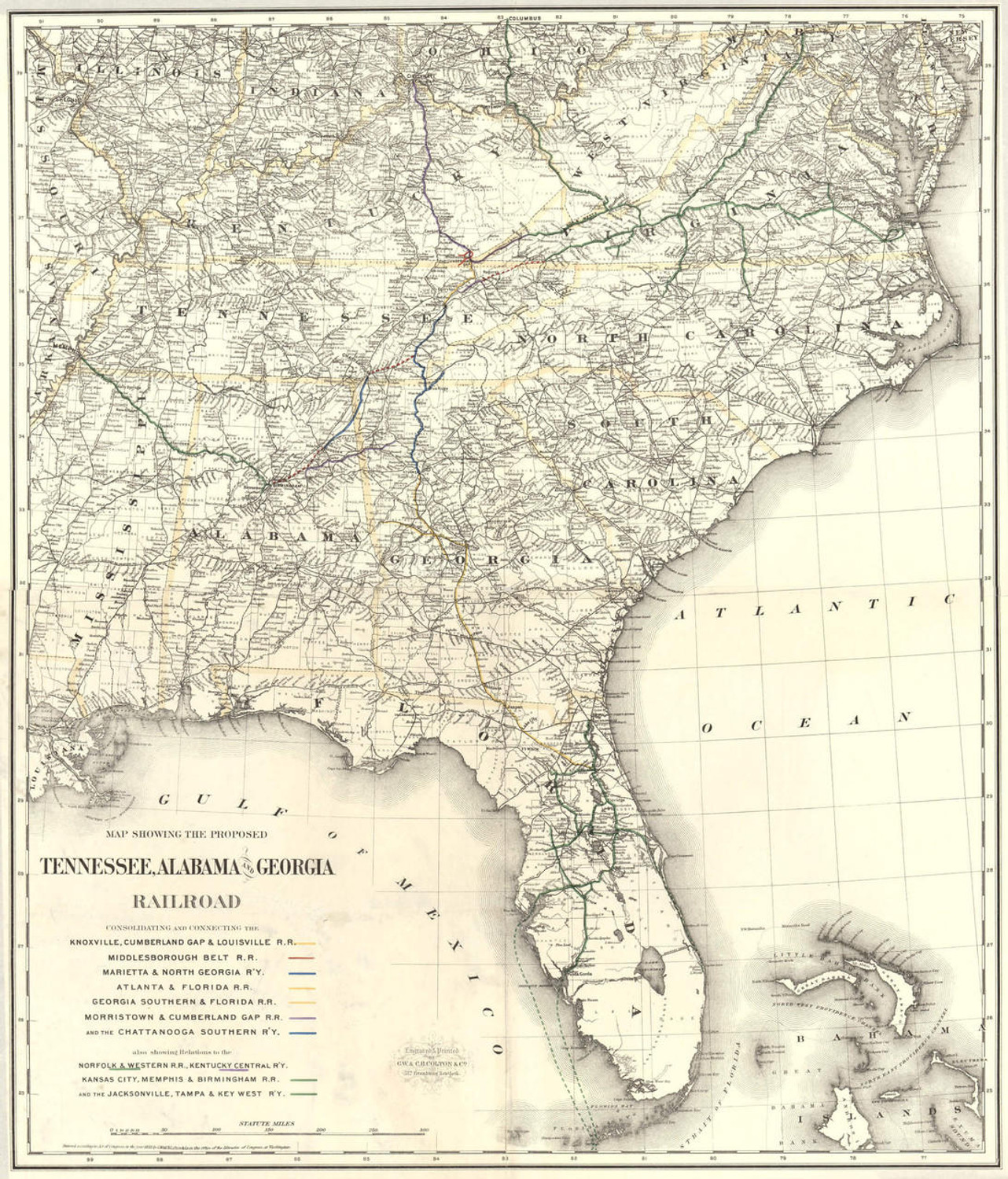 Historic Railroad Map of the Southern United States - 1893, image 1, World Maps Online