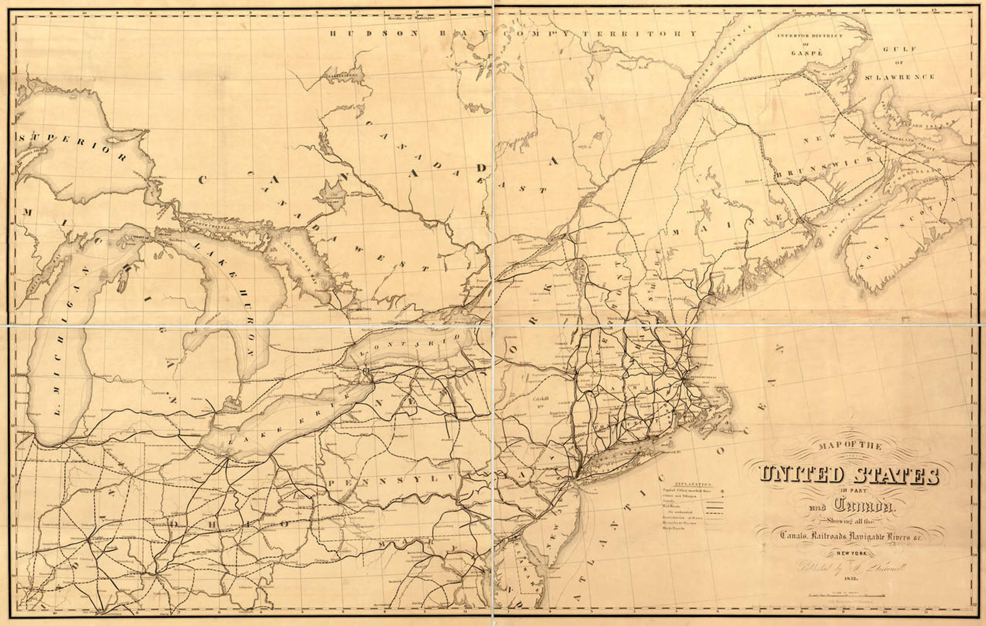 Historic Railroad Map of the Northeastern United States - 1852, image 1, World Maps Online