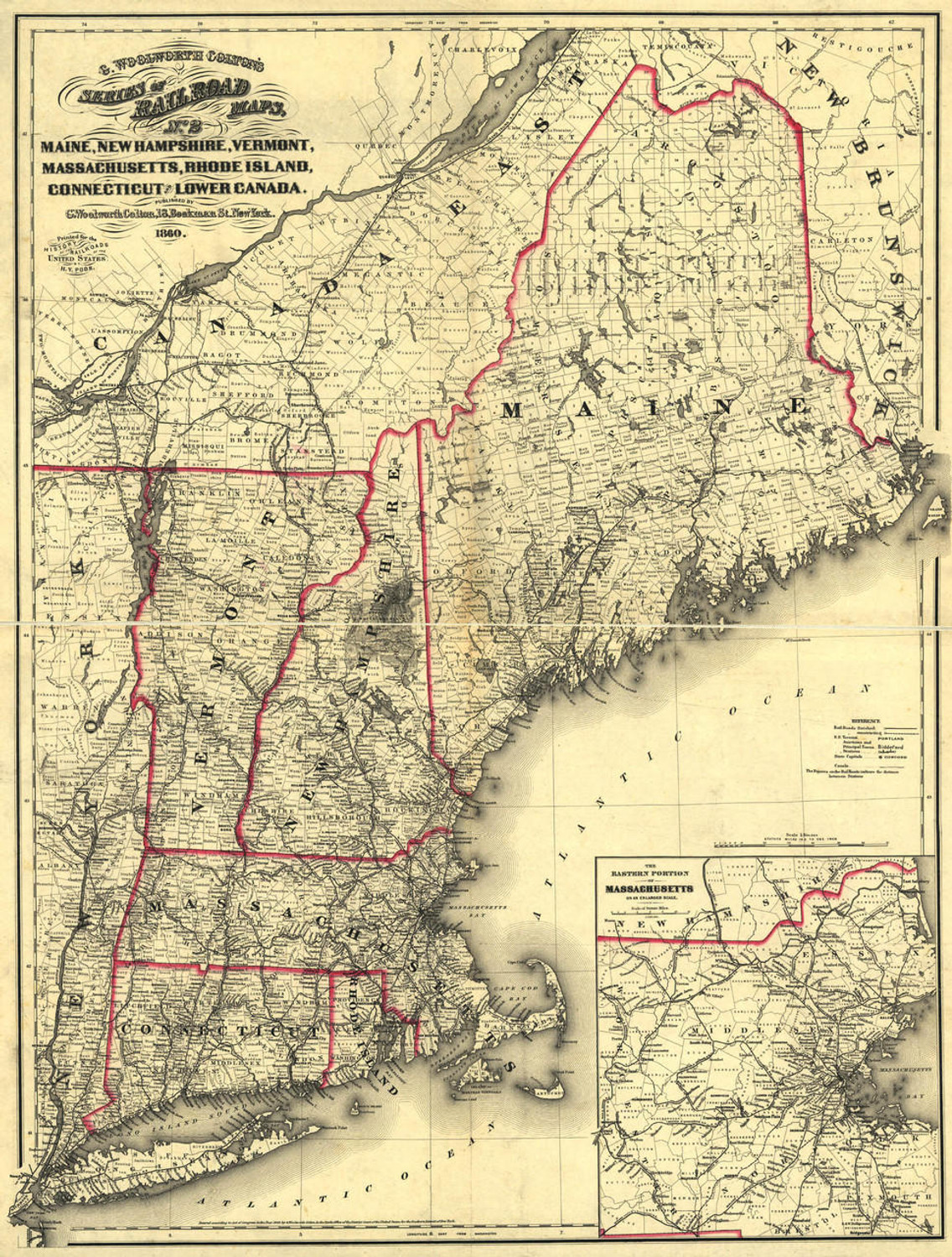 Historic Railroad Map of New England - 1860, image 1, World Maps Online