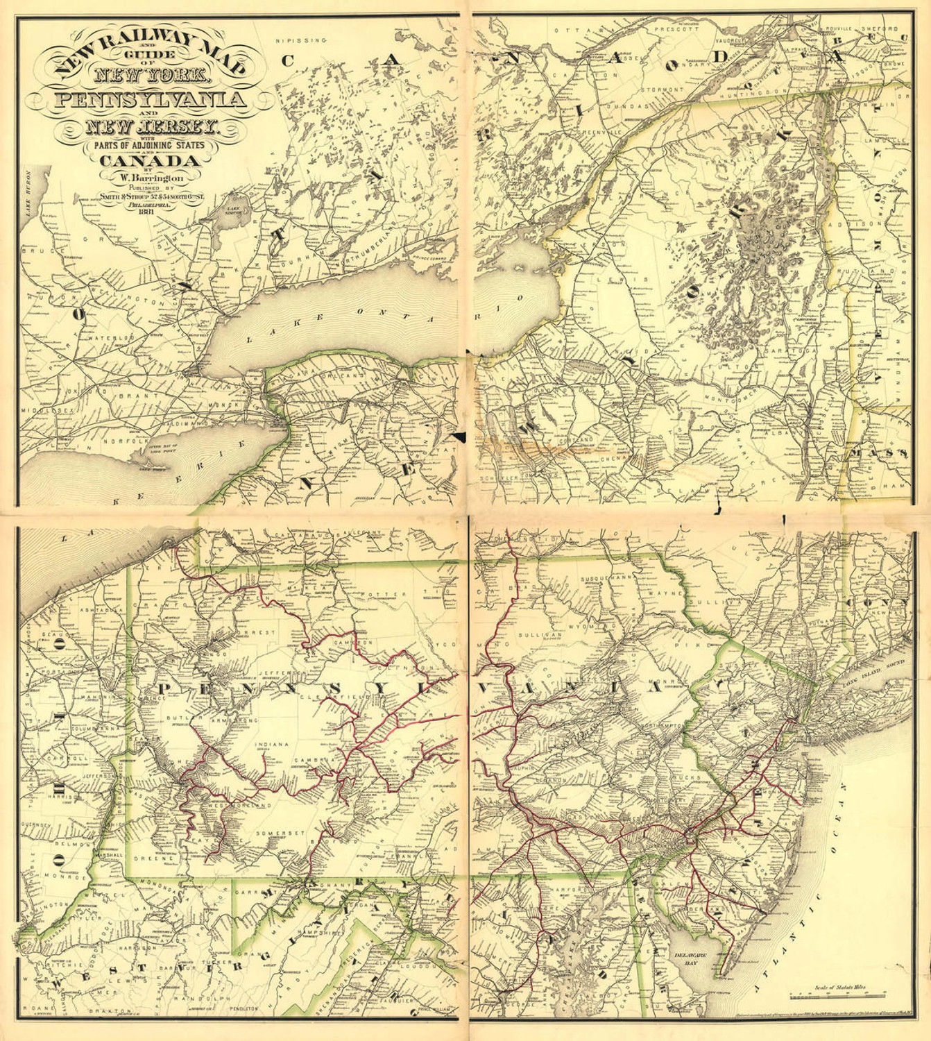 Historic Railroad Map of New York, Pennsylvania and New Jersey - 1881, image 1, World Maps Online