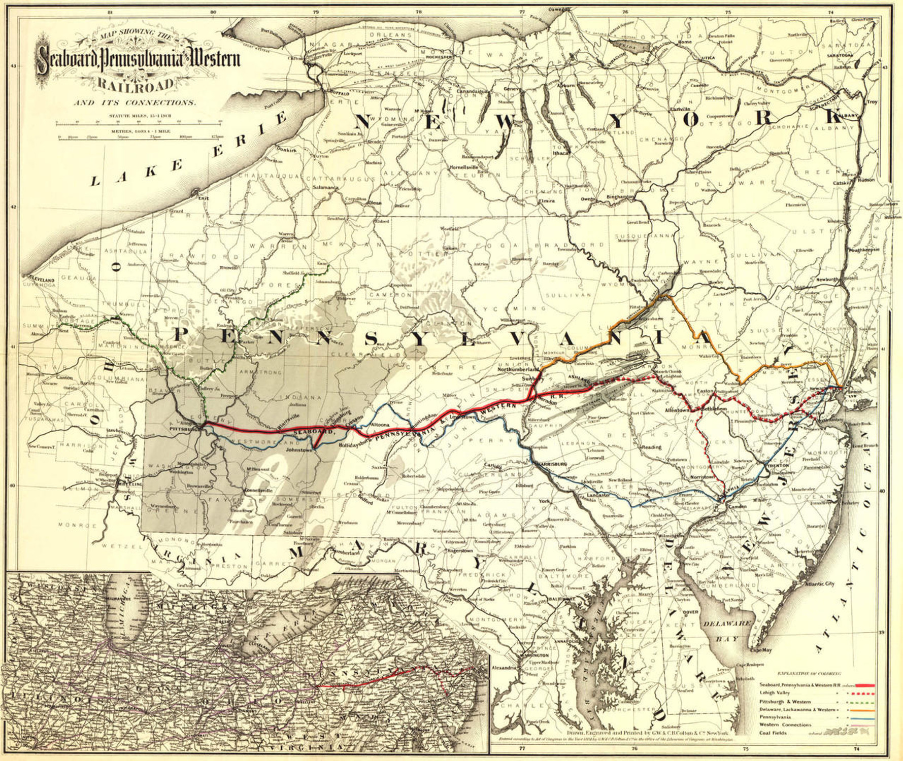 Historic Railroad Map of the Middle Atlantic States - 1884, image 1, World Maps Online