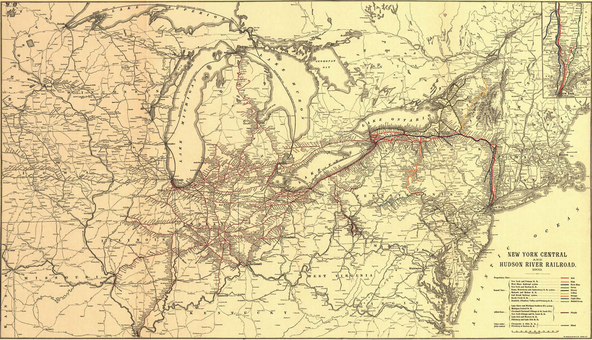 Historic Railroad Map of the Northeastern United States - 1900, image 1, World Maps Online