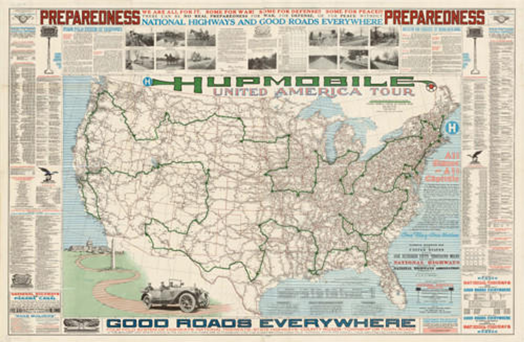 Historical Map of the United States - Hupmobile United America Tour - 1918, image 1, World Maps Online