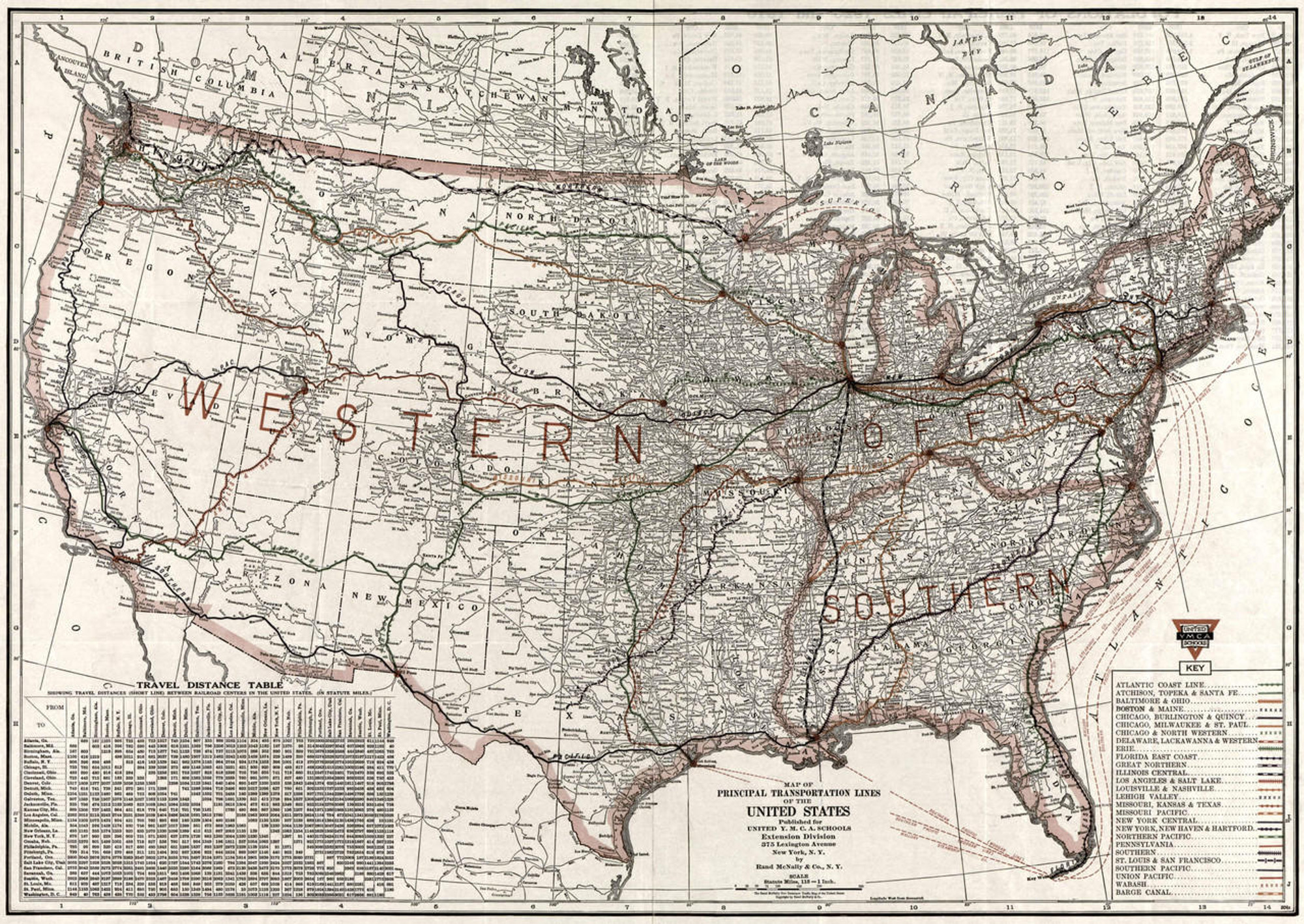 Historic Railroad Map of the United States - 1921, image 1, World Maps Online