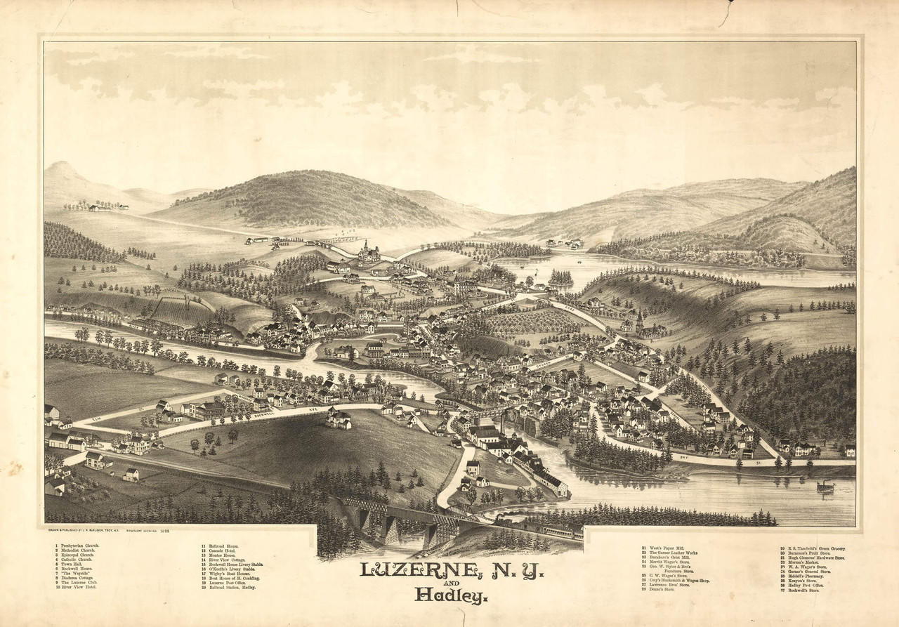 Historic Map Luzerne & Hadley, NY 1888 World Maps Online