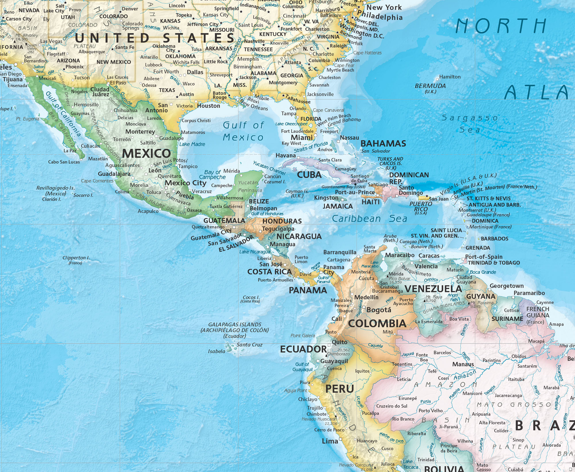 America's Centered Standard Blue Ocean World Political Wall Map | World ...
