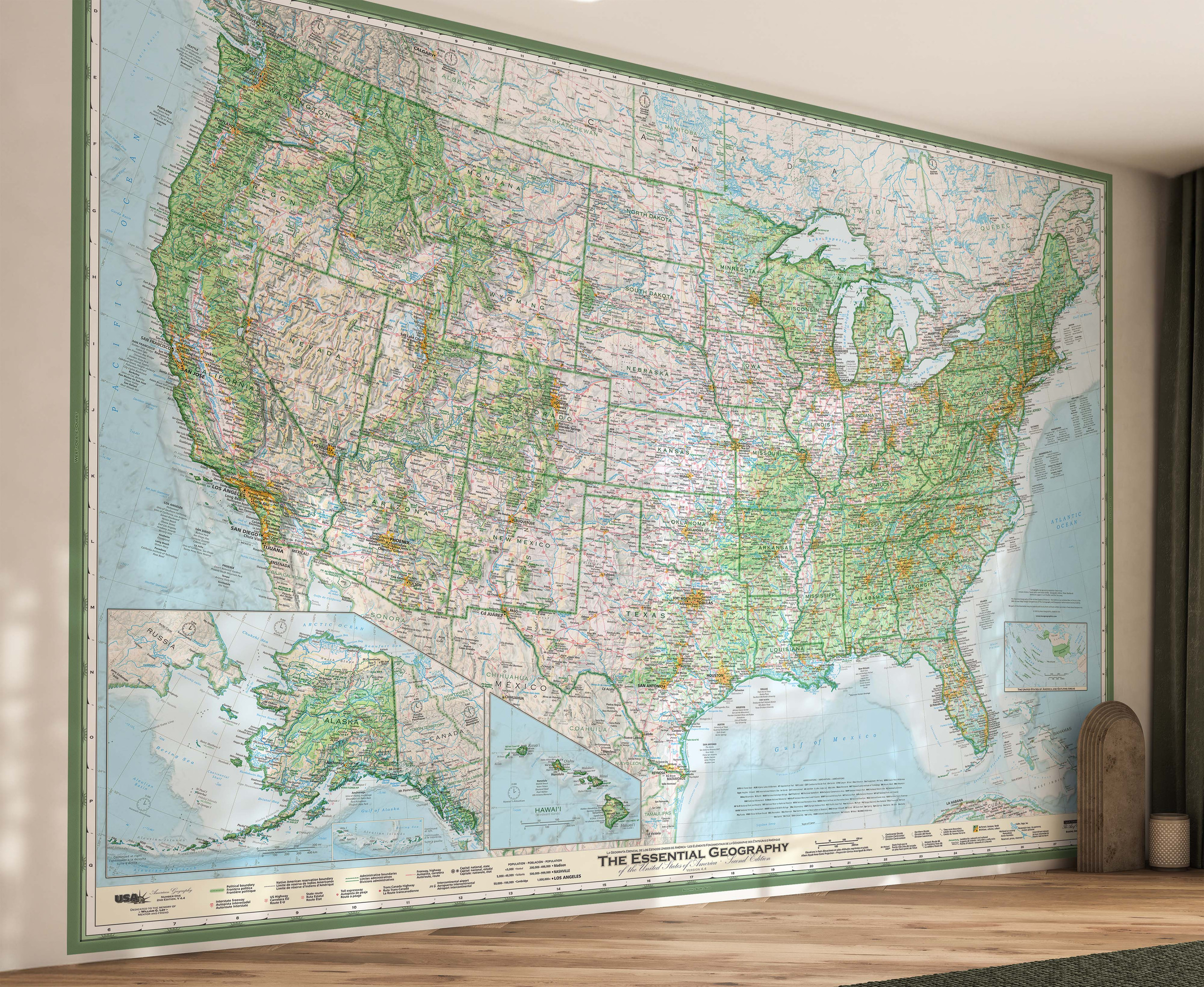 Essential Geography of the United States Wall Map Mural | World Maps Online