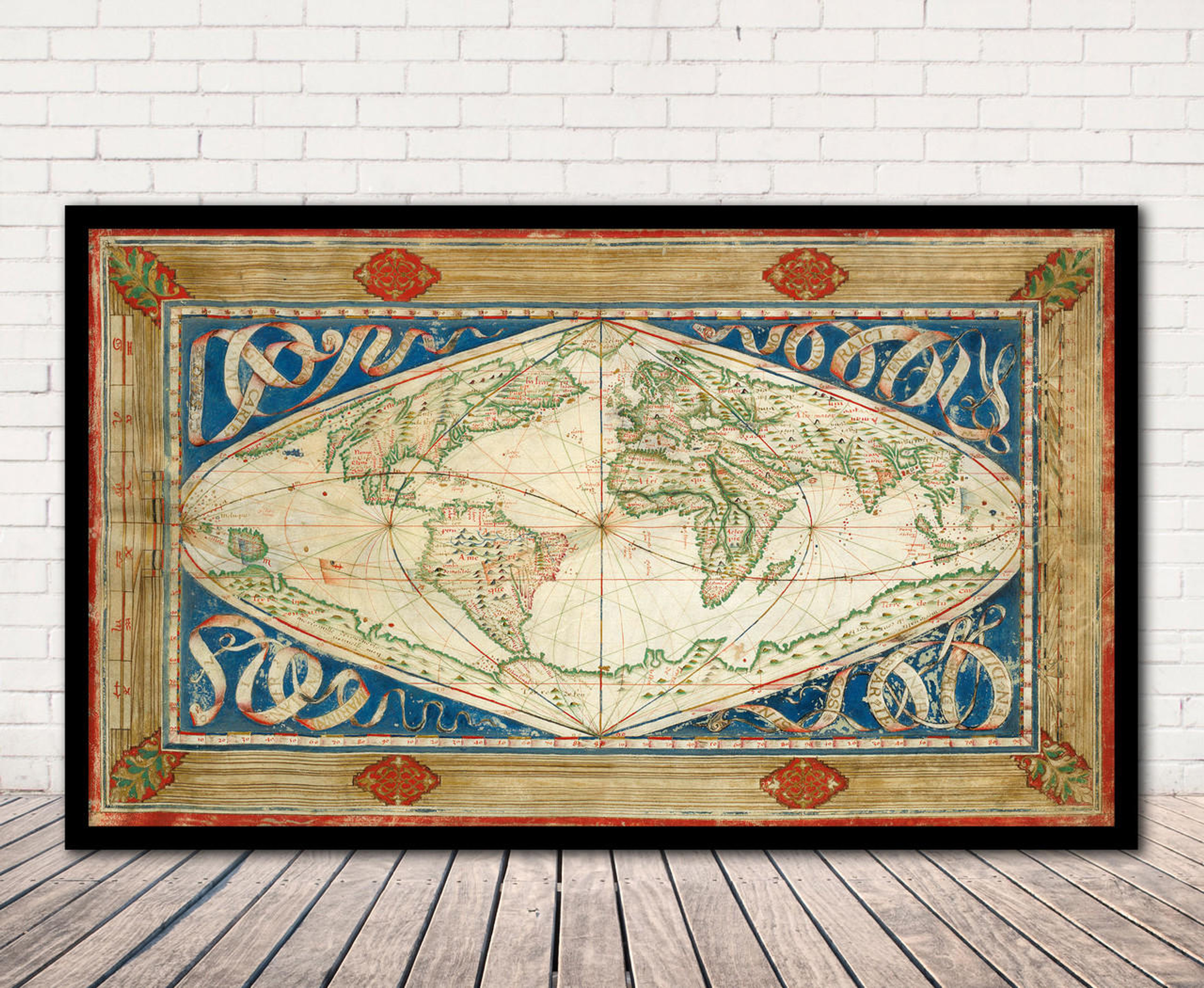 Historical Map of the World - 1570 by Jean Cossin